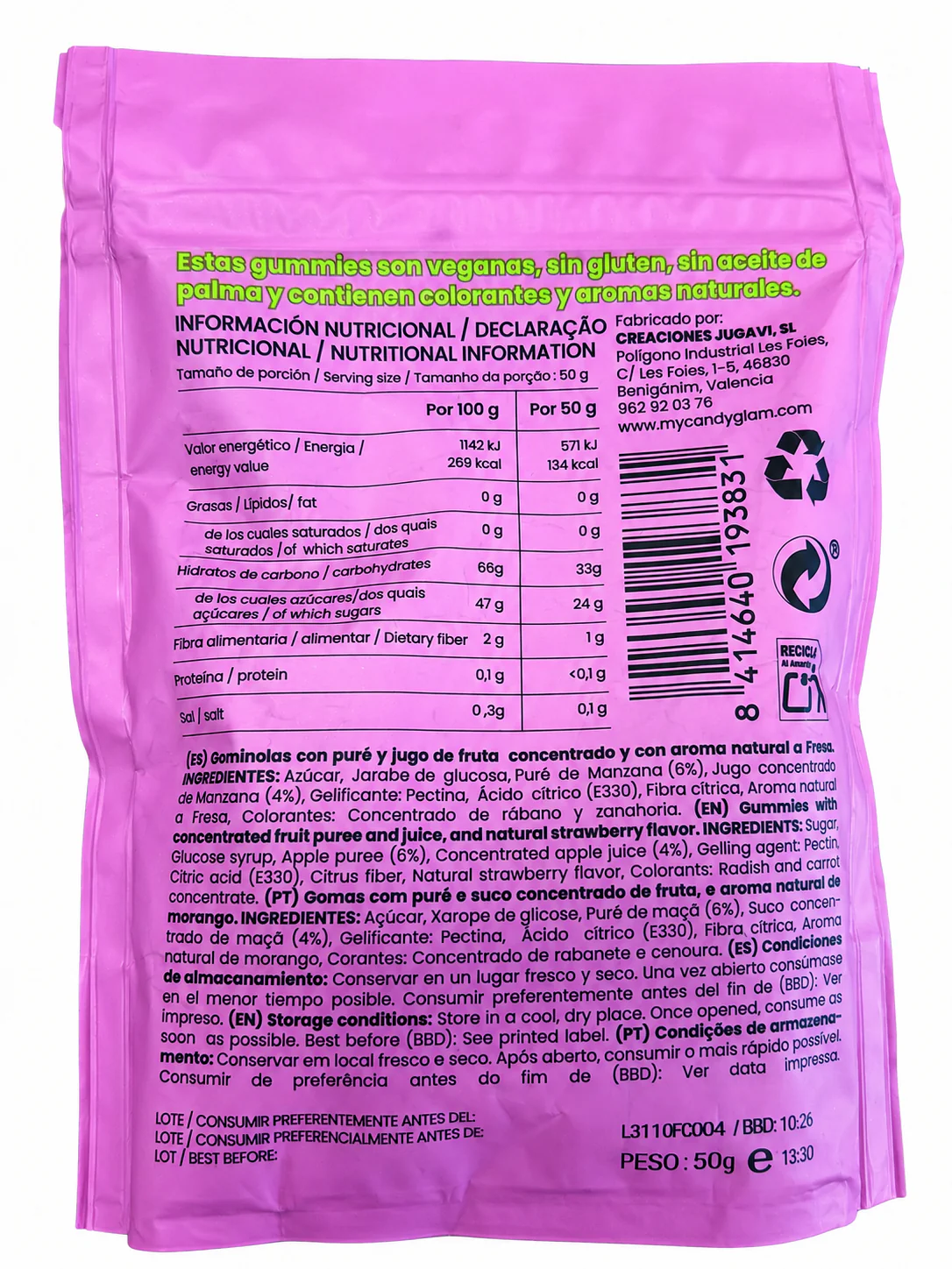 Gummies Veganas Sabor Fresa Pack 5 Bolsas - Snack Dulce Natural Sin Gluten - Image 3
