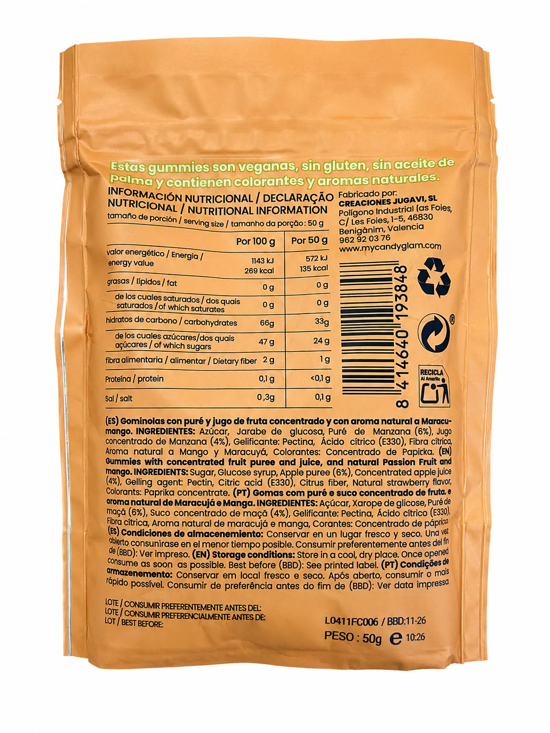 Gummies Veganas Sabor Mango Y Maracuyá Pack 5 Bolsas - Snack Dulce Natural Sin Gluten - Image 4