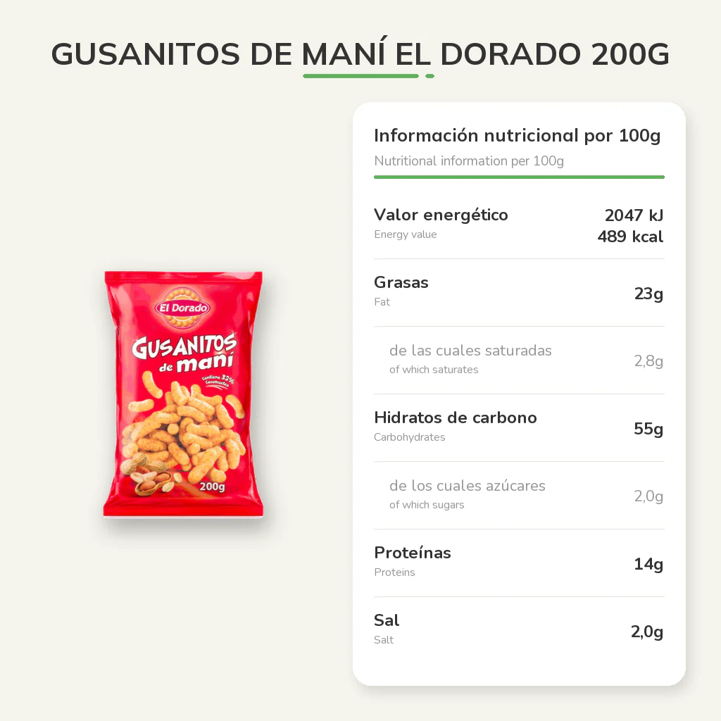 Gusanitos de Maní El Dorado 200g - Image 3
