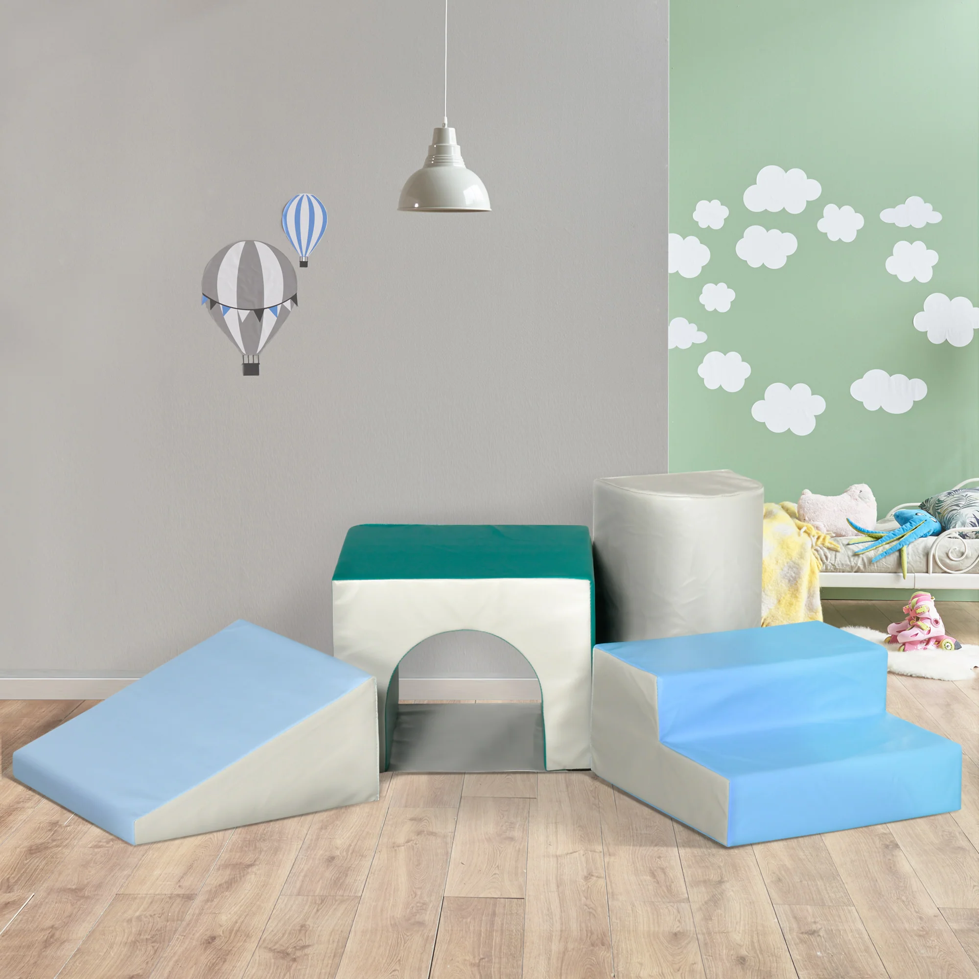 Homcom 4 Bloques De Espuma Para Niños Tapizados En Cuero Sintético 150x50x39 Cm - Image 2