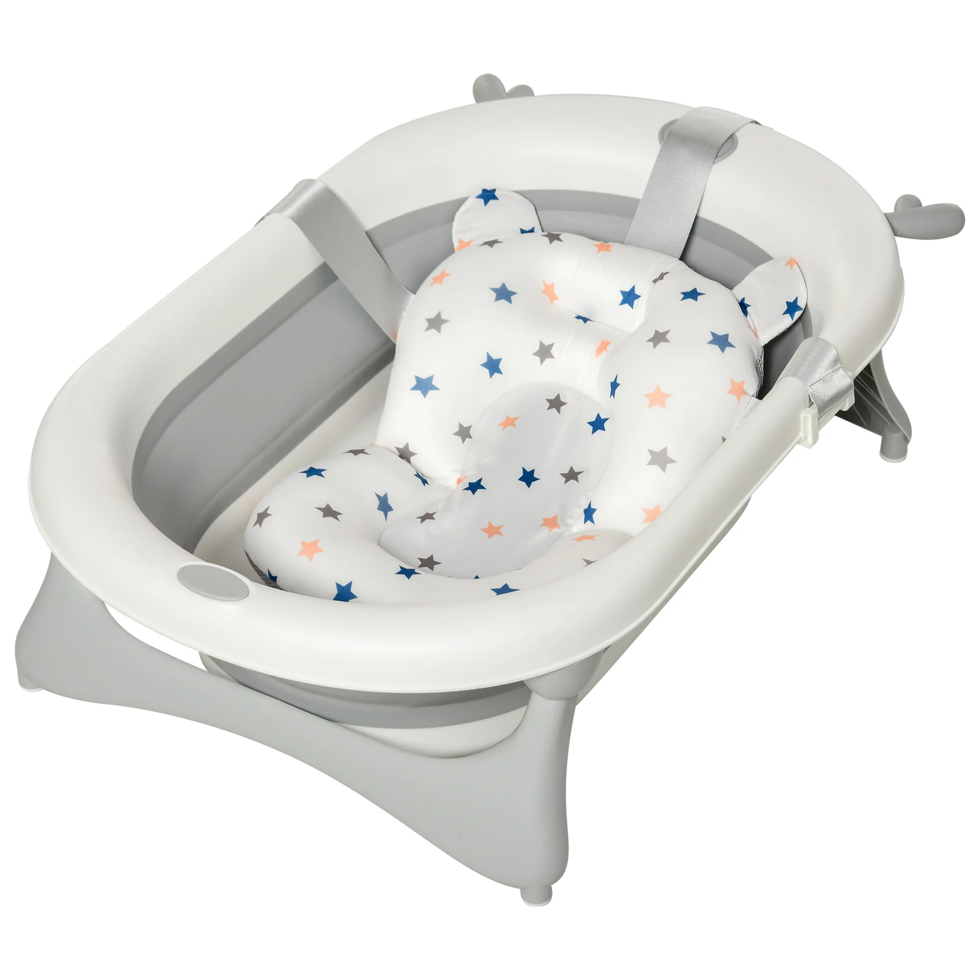 Homcom Bañera Plegable Bebé Recién Nacido Hasta 3 Años 35l Con Cojín Y Tapón