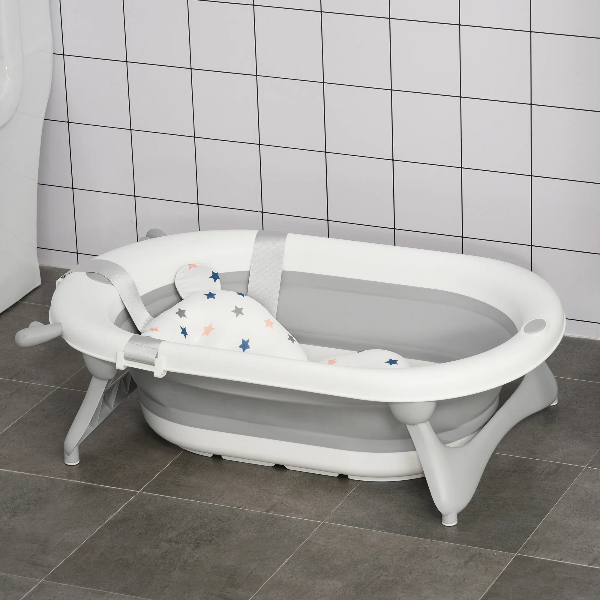 Homcom Bañera Plegable Bebé Recién Nacido Hasta 3 Años 35l Con Cojín Y Tapón - Image 2