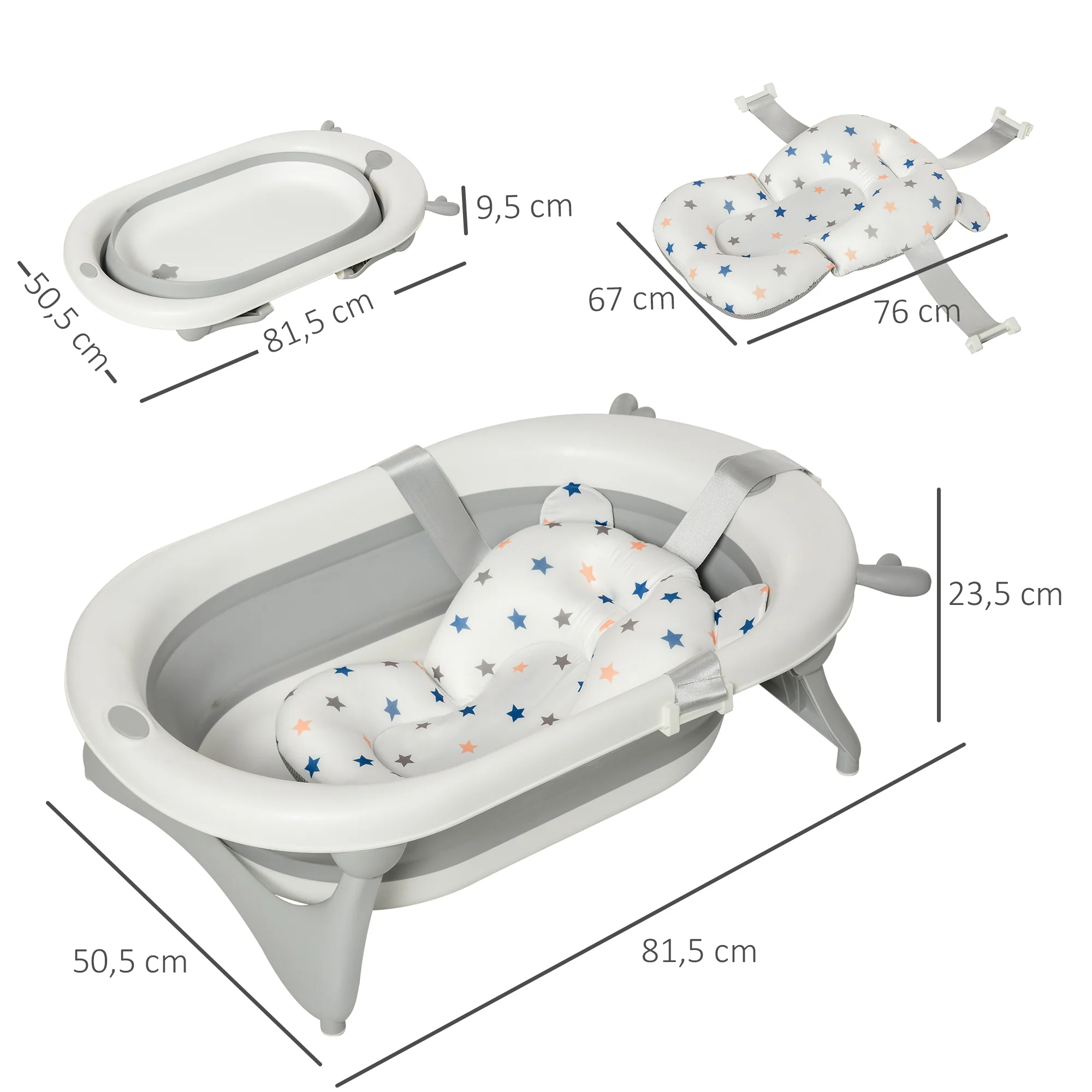 Homcom Bañera Plegable Bebé Recién Nacido Hasta 3 Años 35l Con Cojín Y Tapón - Image 3