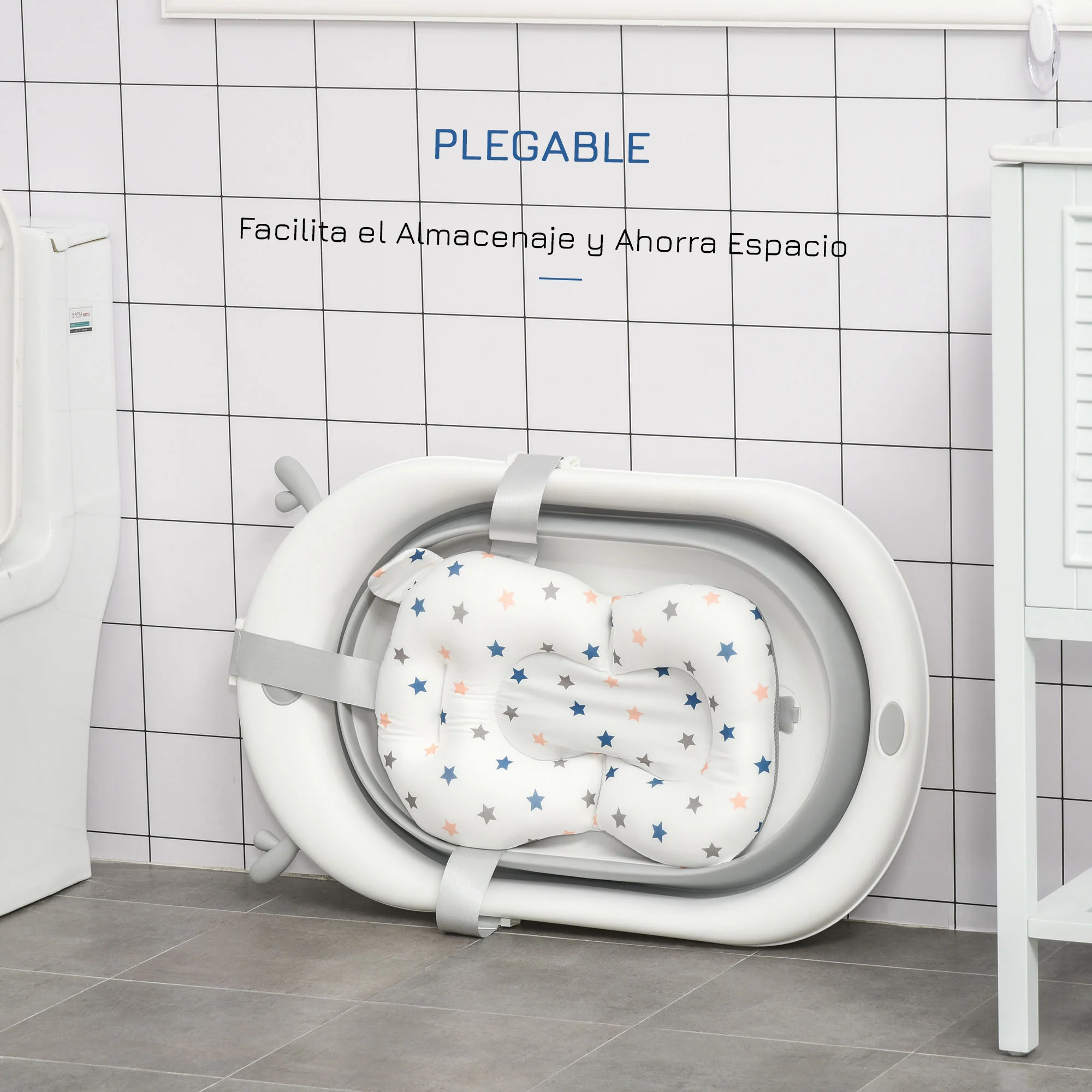 Homcom Bañera Plegable Bebé Recién Nacido Hasta 3 Años 35l Con Cojín Y Tapón - Image 6