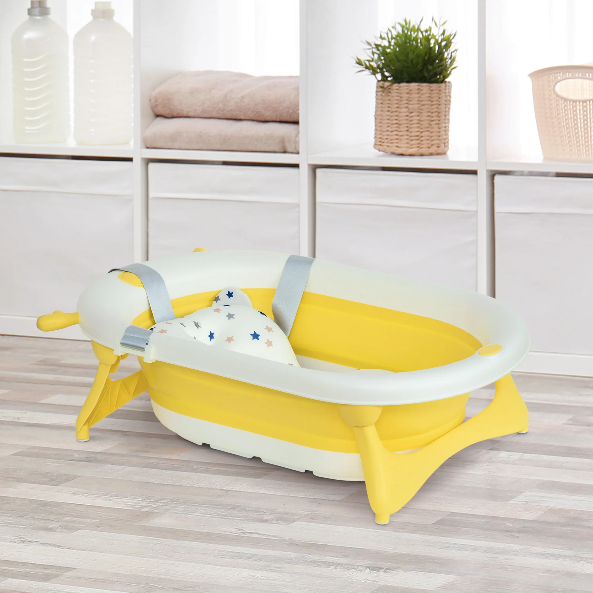 Homcom Bañera Plegable Bebé Recién Nacido Hasta 3 Años 35l Con Cojín Y Tapón - Image 2