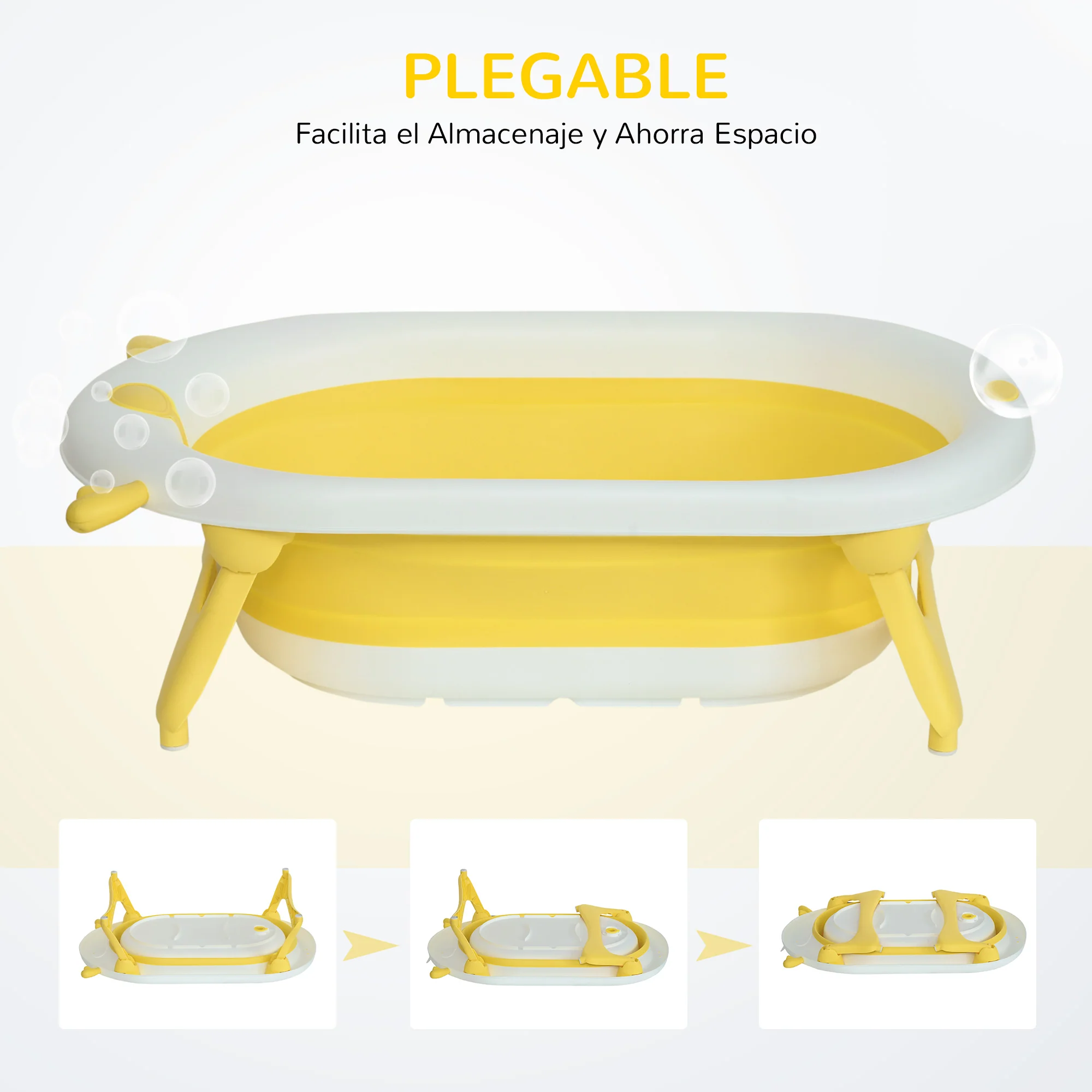 Homcom Bañera Plegable Bebé Recién Nacido Hasta 3 Años 35l Con Cojín Y Tapón - Image 6