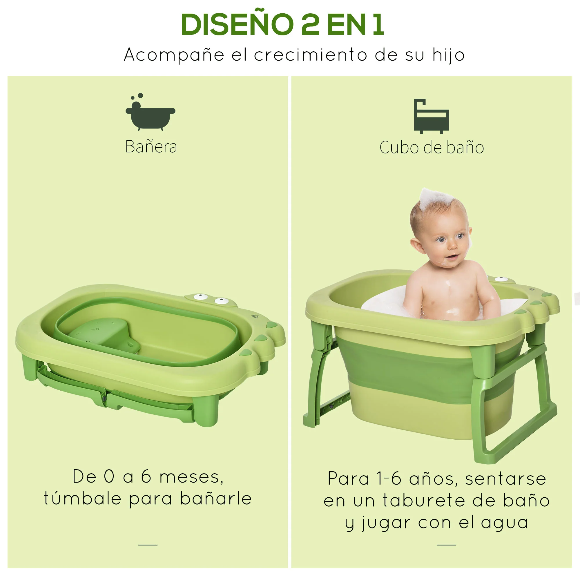 Homcom Bañera Plegable Para Bebé 0-6 Años Patas Antideslizantes 75,3x55,4x43 Cm - Image 6