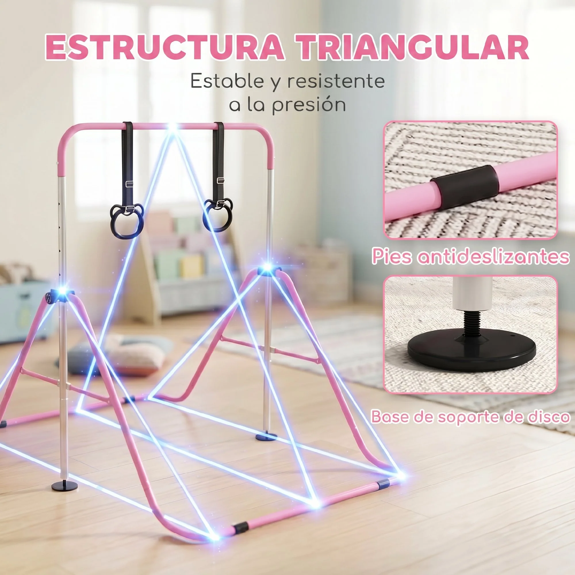 Homcom Barra De Gimnasia Para Niños Con Altura Ajustable En 5 Niveles Y Anillos - Image 6