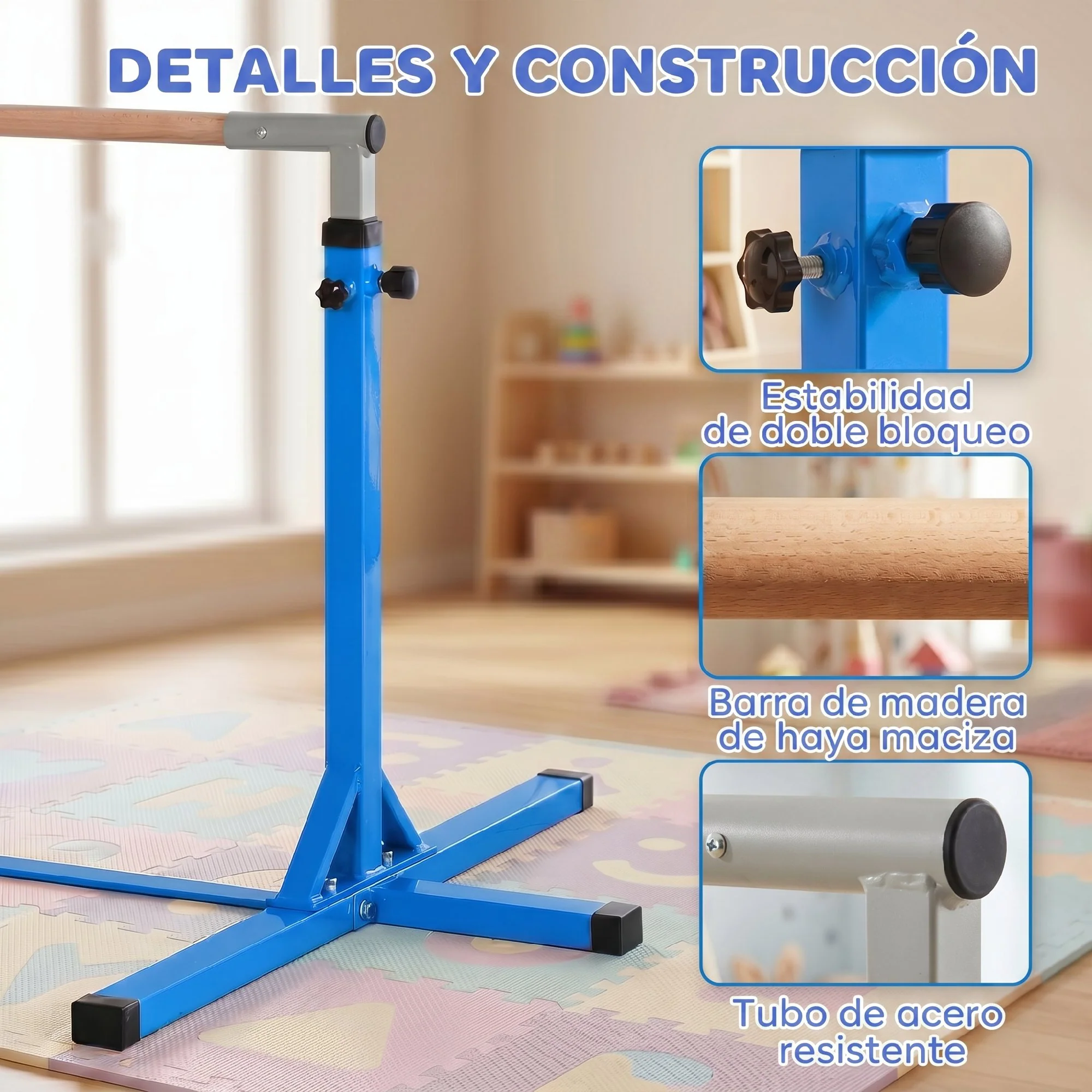 Homcom Barra De Gimnasia Para Niños De +3 Años Con Altura Ajustable 92-150 Cm - Image 6