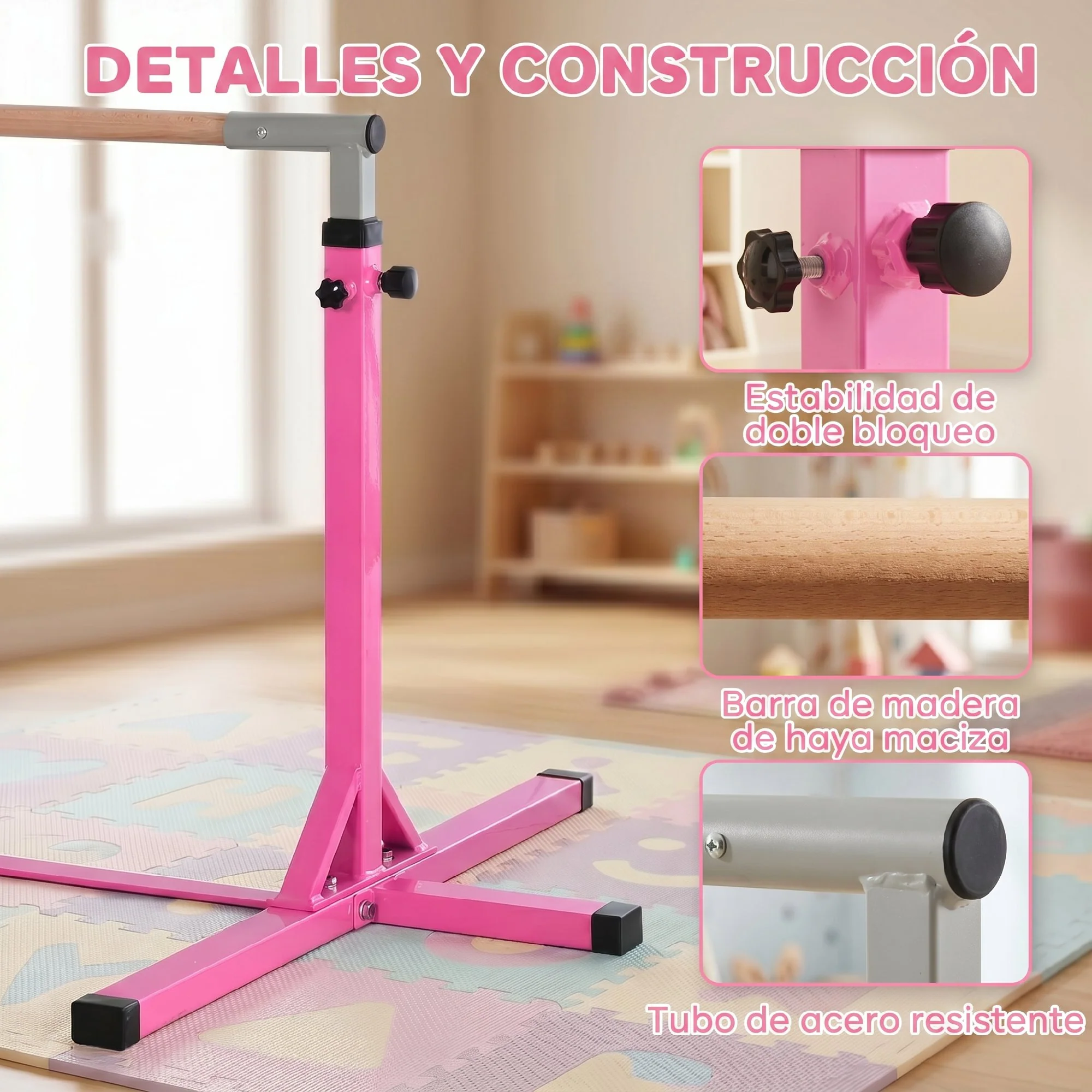 Homcom Barra De Gimnasia Para Niños De +3 Años Con Altura Ajustable 92-150 Cm - Image 6