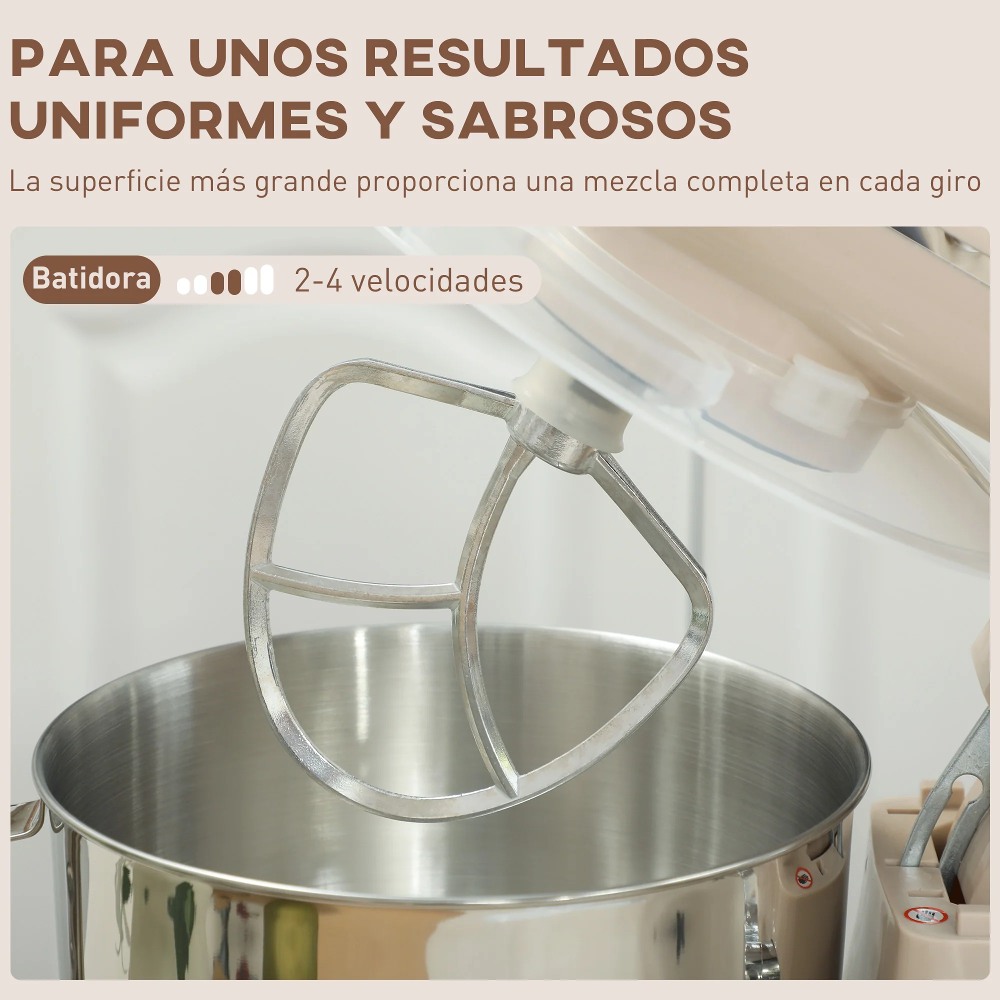 Homcom Batidora Amasadora 4,5l 1300w 6 Velocidades Beige - Image 6