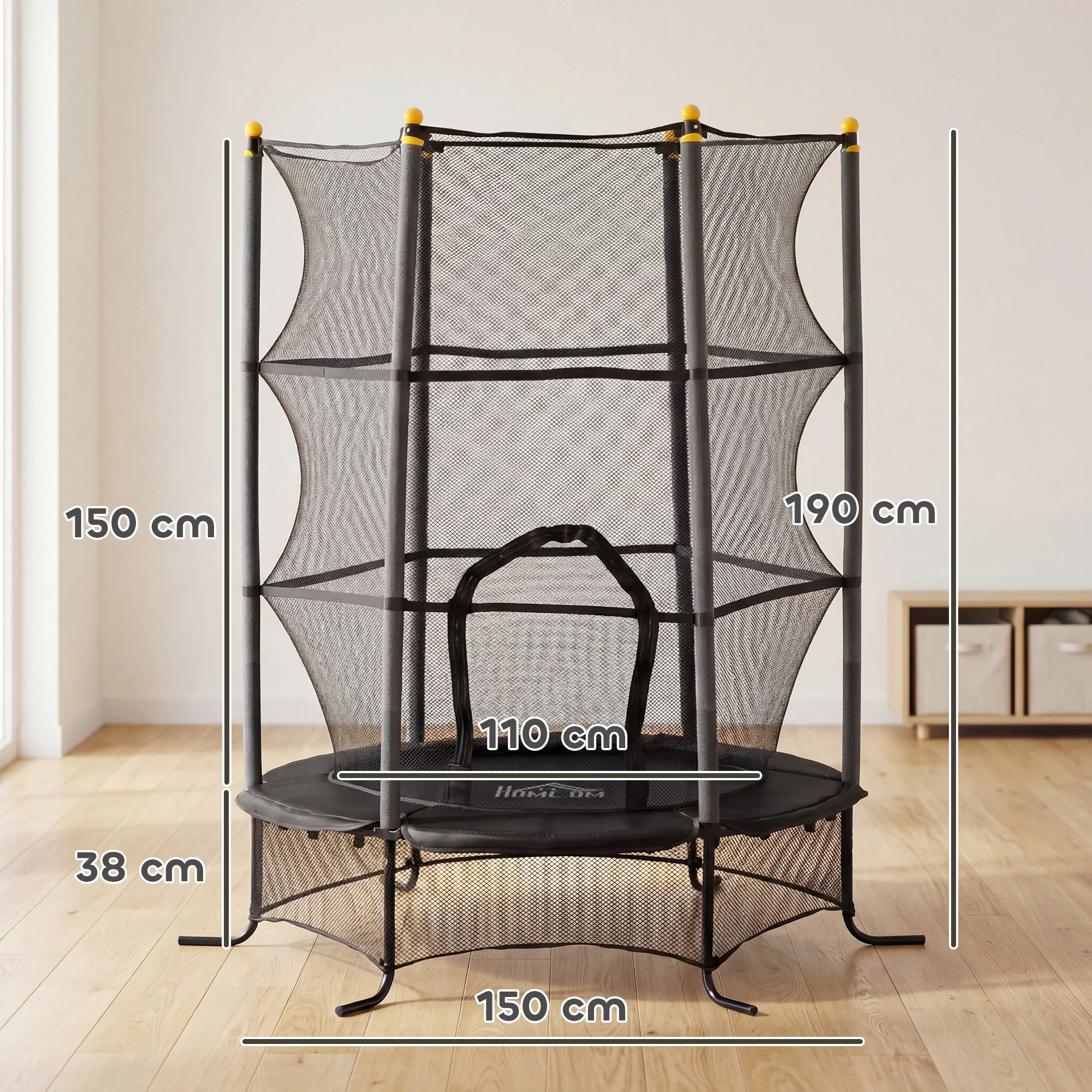 Homcom Cama Elástica Infantil Ø163 Cm Con Red De Seguridad Negro - Image 3