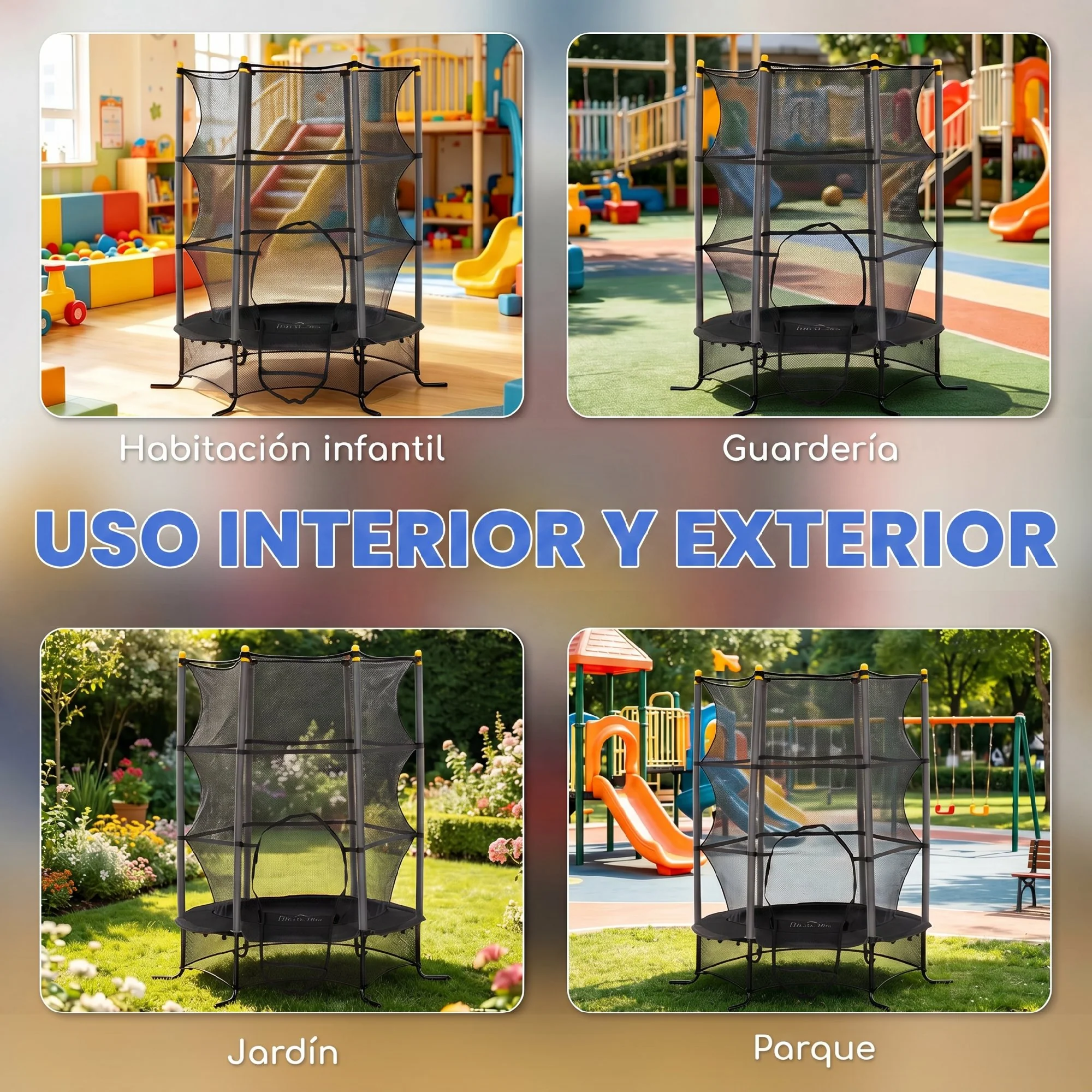 Homcom Cama Elástica Infantil Ø163 Cm Con Red De Seguridad Negro - Image 4