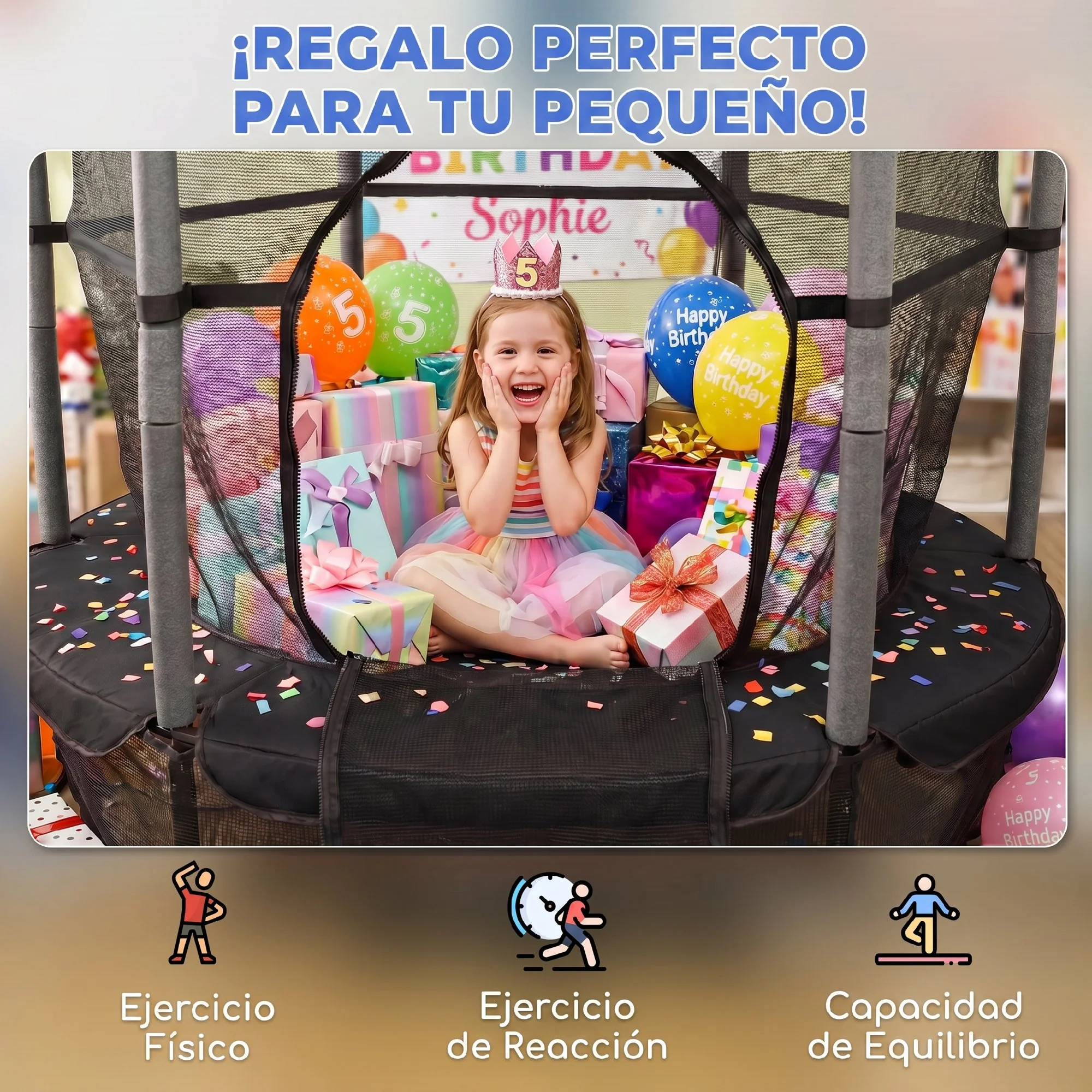 Homcom Cama Elástica Infantil Ø163 Cm Con Red De Seguridad Negro - Image 5