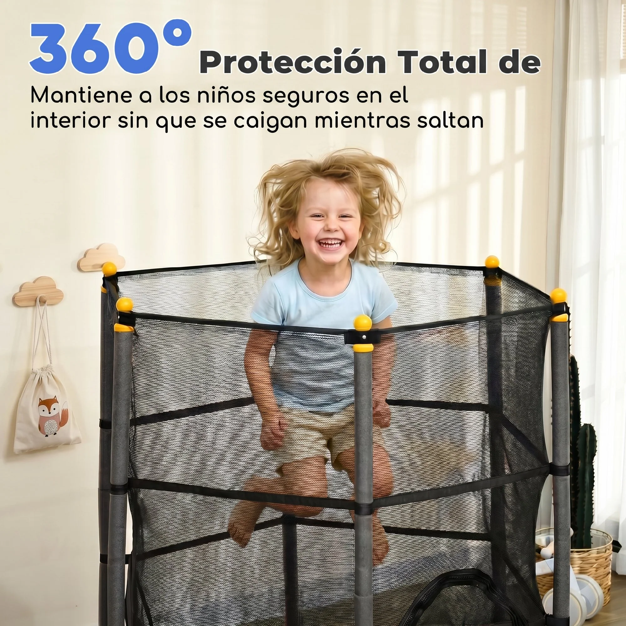 Homcom Cama Elástica Infantil Ø163 Cm Con Red De Seguridad Negro - Image 6