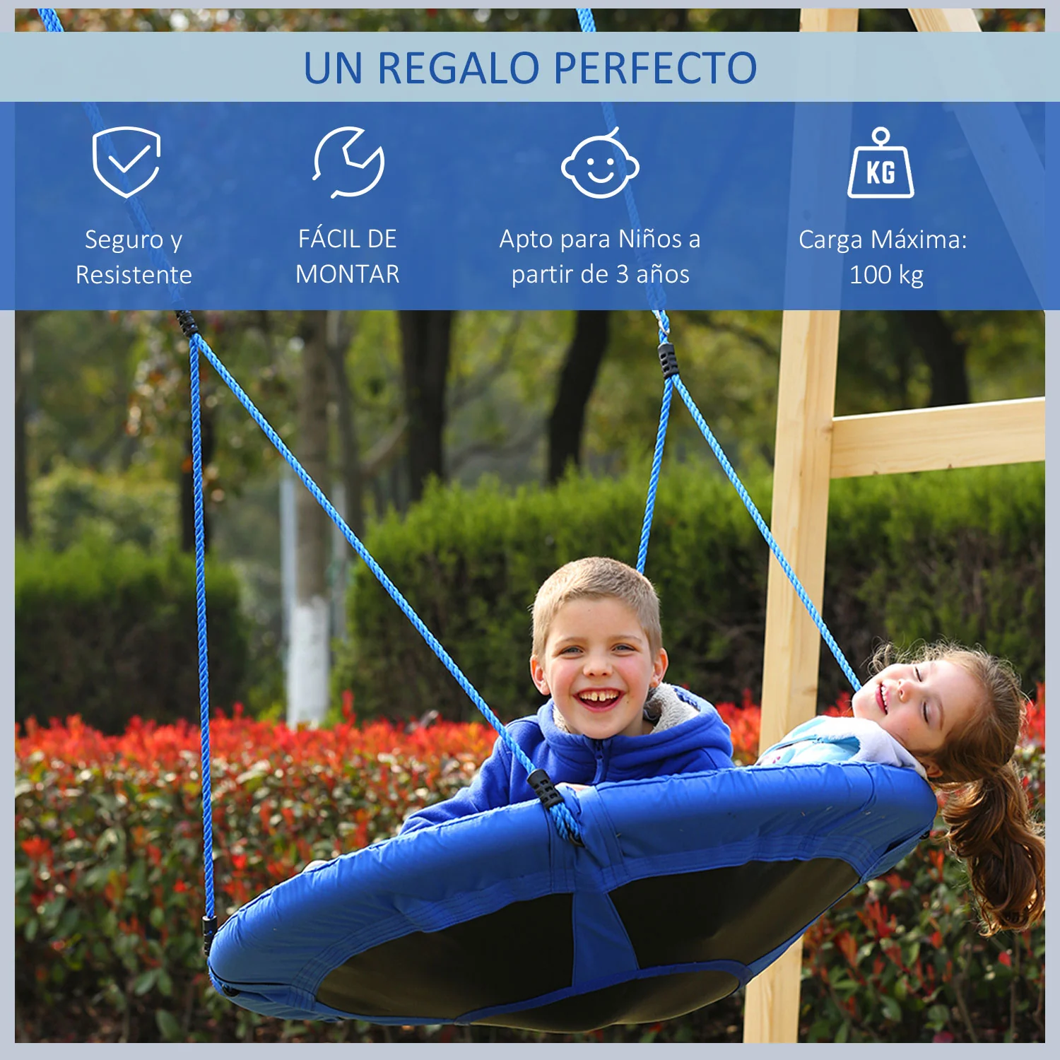Homcom Columpio Nido Grande Infantil Desmontable Para Jardín Ø100x180 Cm Azul - Image 6