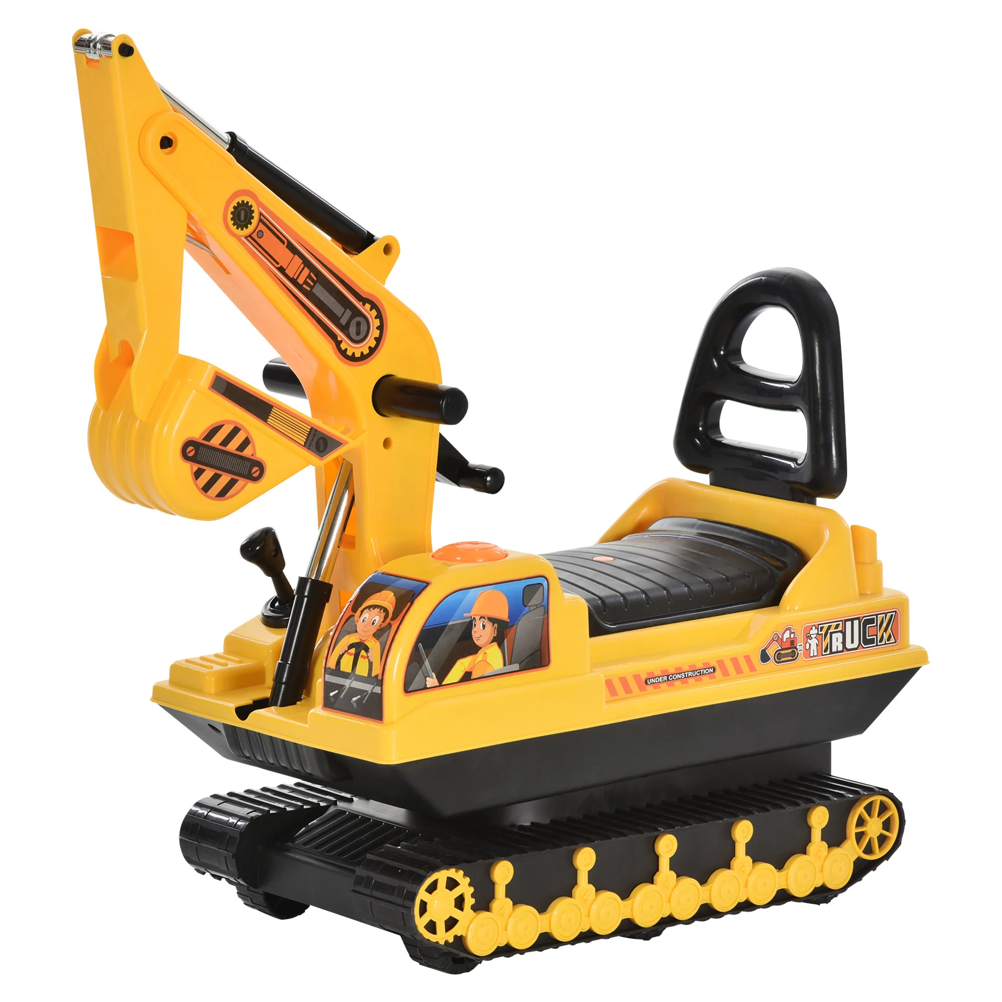 Homcom Excavadora Sin Pedales Para Niños Con Brazo Móvil 78x24x58,5 Cm Amarillo