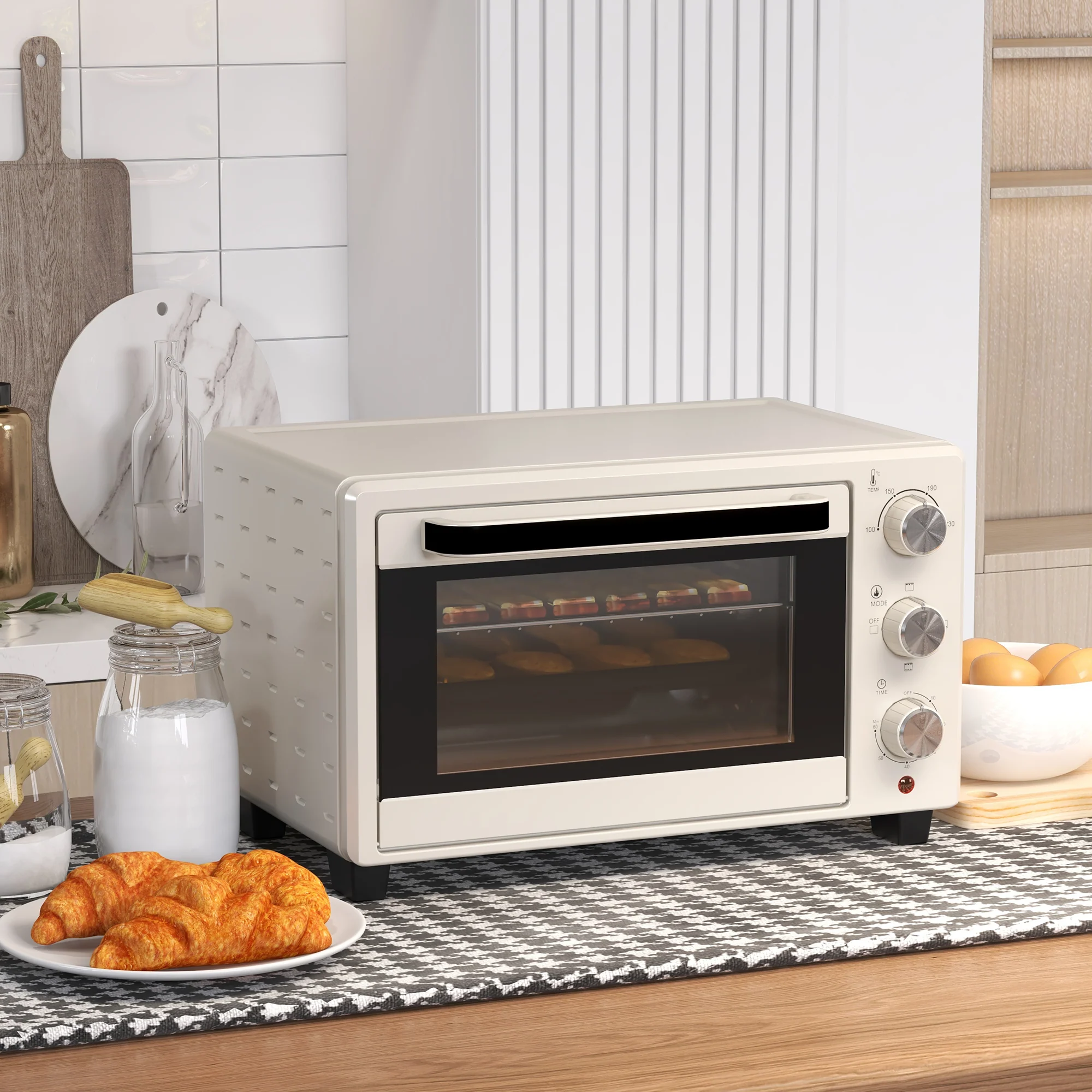 Homcom Horno Eléctrico De Sobremesa De 21l 1400w Con Temporizador Crema - Image 5