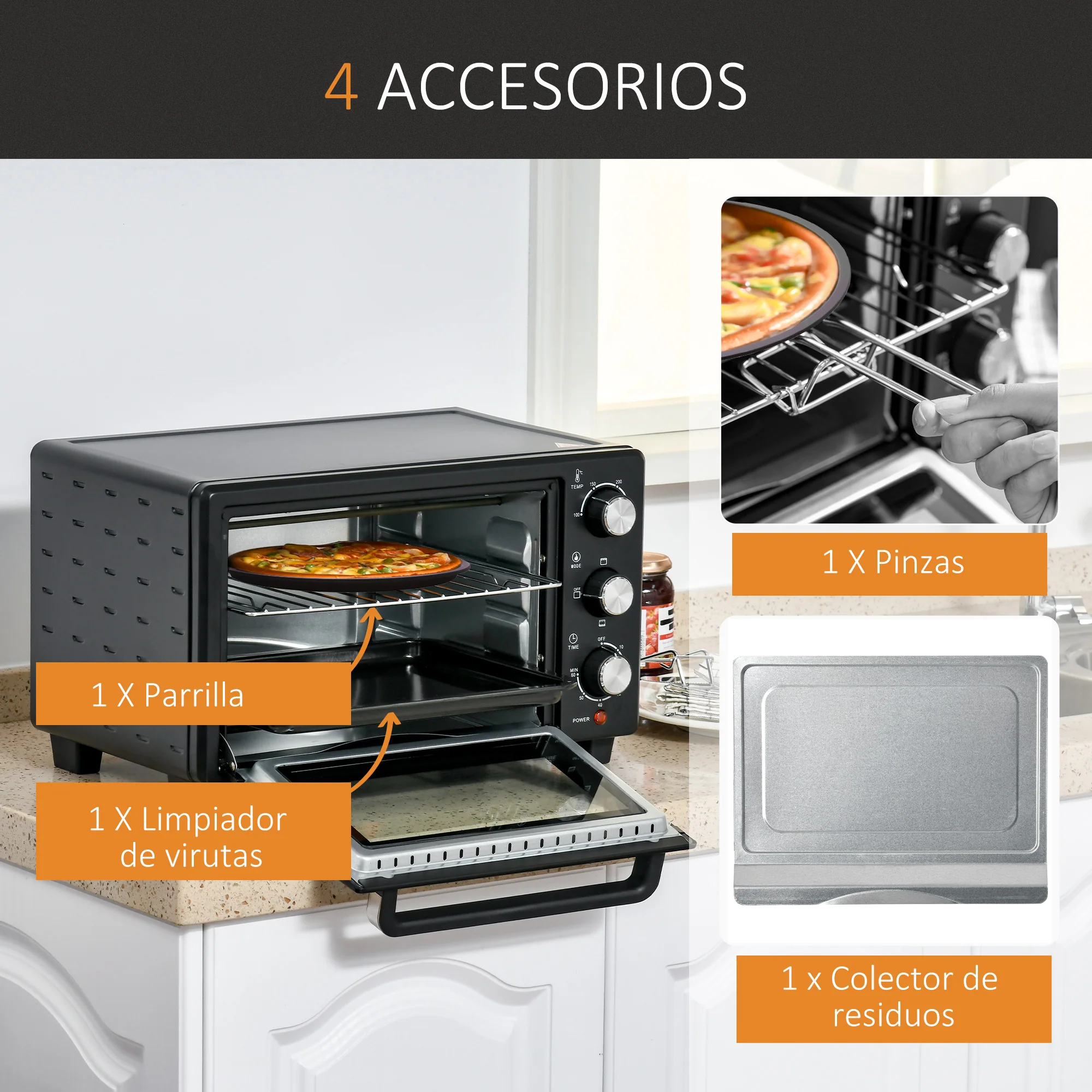 Homcom Horno Eléctrico De Sobremesa De 21l 1400w Con Temporizador Negro - Image 6