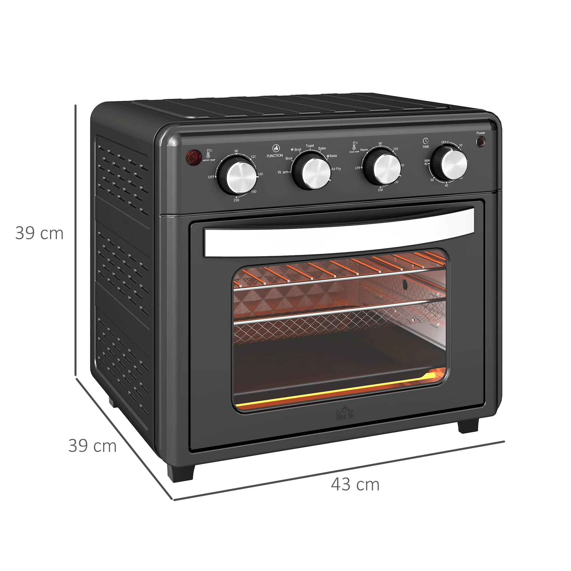 Homcom Horno Eléctrico Multifunción De Sobremesa De 30l 1600w 43x39x39cm Negro - Image 3
