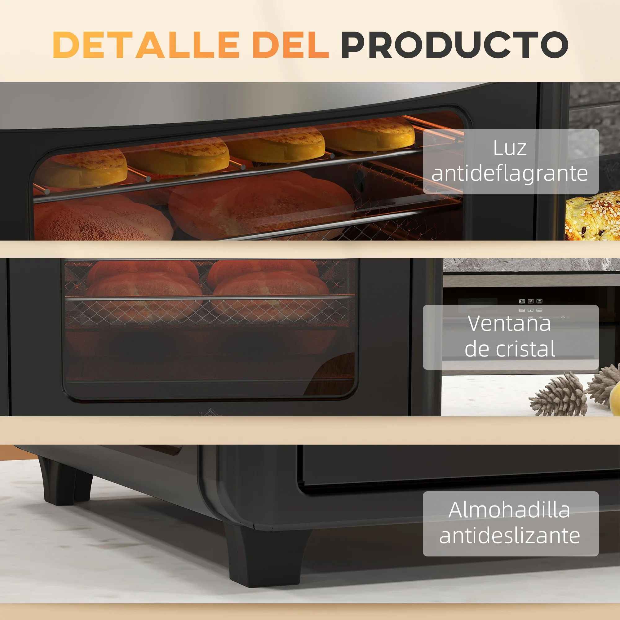 Homcom Horno Eléctrico Multifunción De Sobremesa De 30l 1600w 43x39x39cm Negro - Image 4