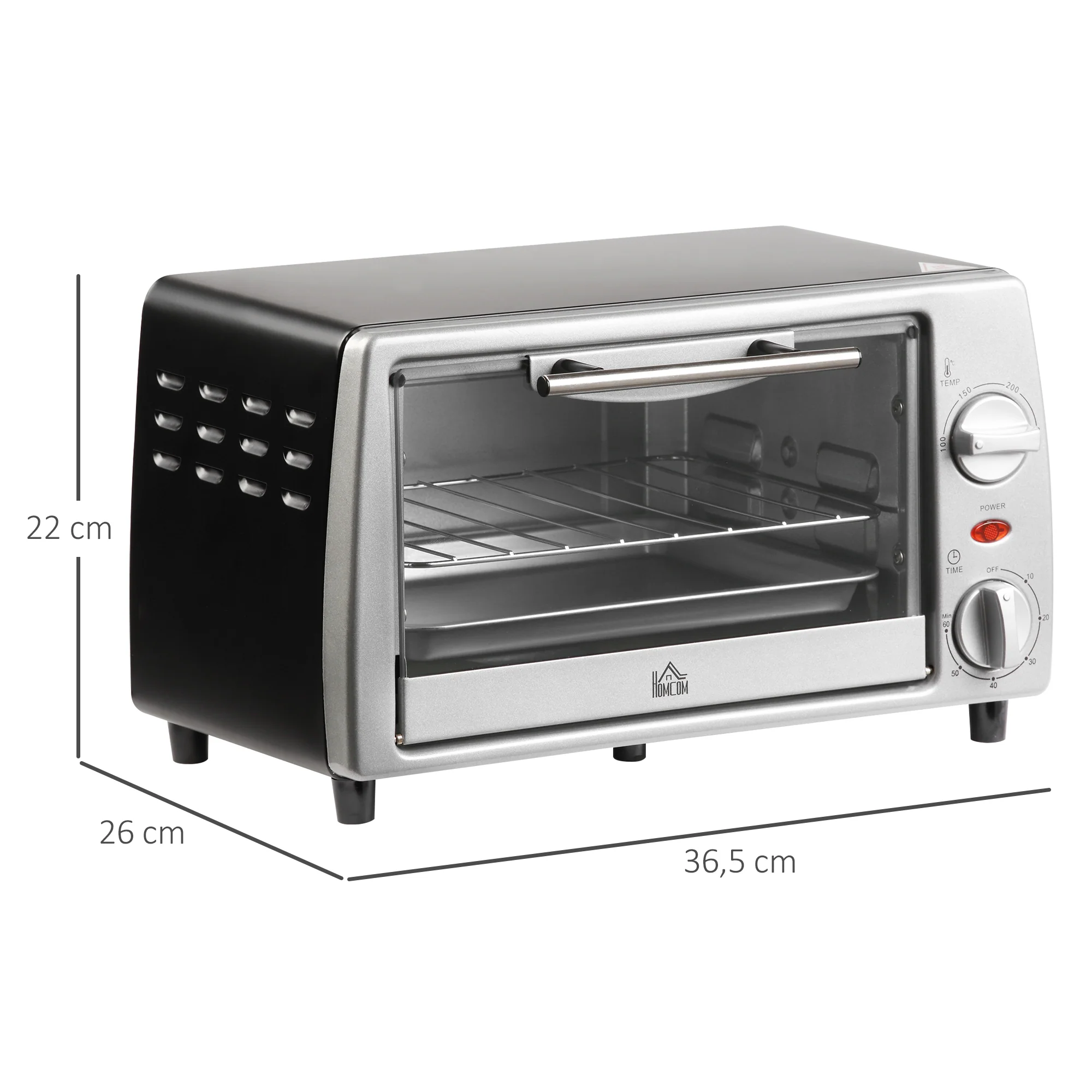 Homcom Horno Eléctrico Sobremesa 10 L 750w Temperatura 230 ℃ 36,5x26x22 Cm Plata - Image 3
