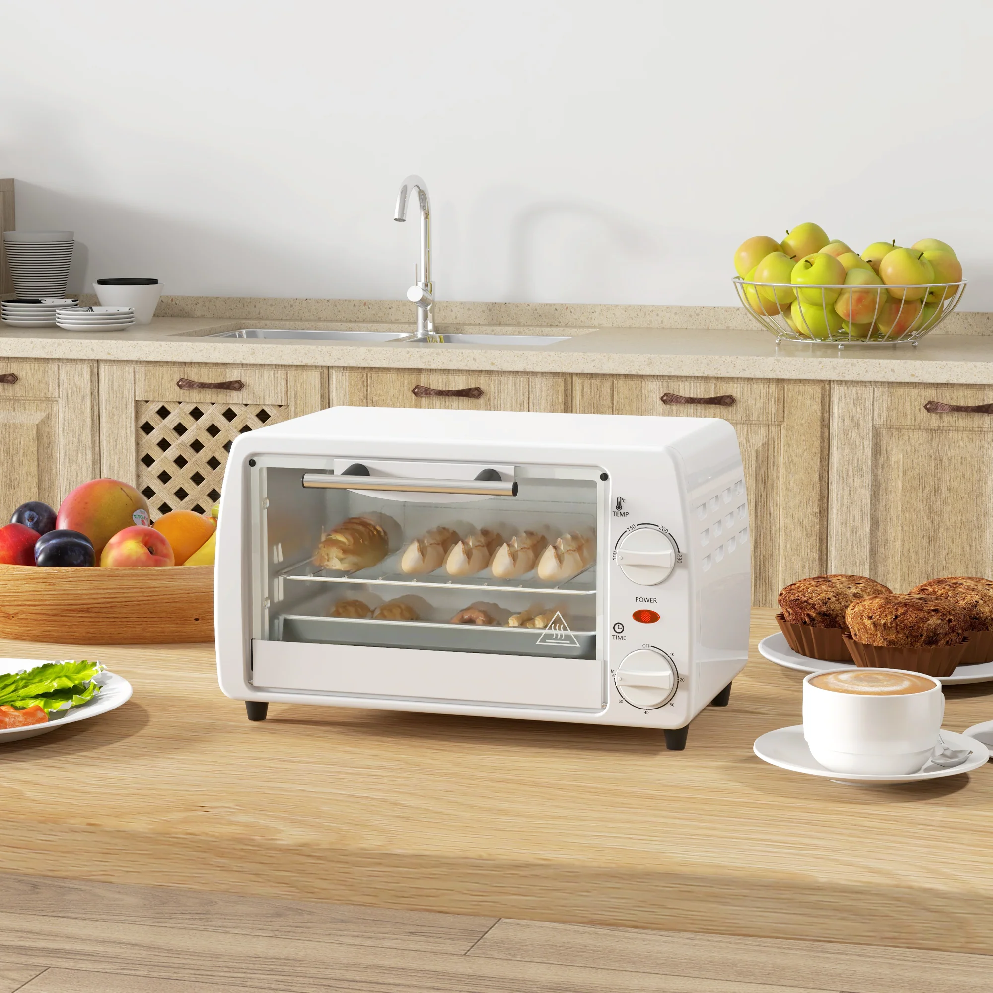 Homcom Horno Eléctrico Sobremesa 10 Litros 750w 36,5x26x22 Cm Blanco - Image 2