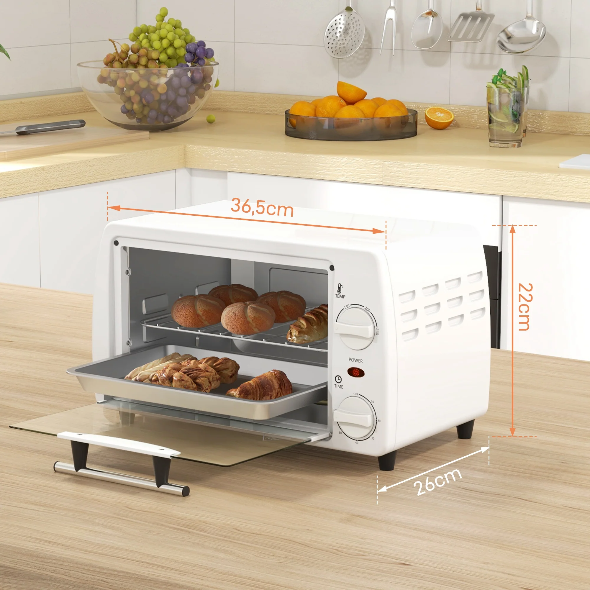 Homcom Horno Eléctrico Sobremesa 10 Litros 750w 36,5x26x22 Cm Blanco - Image 3