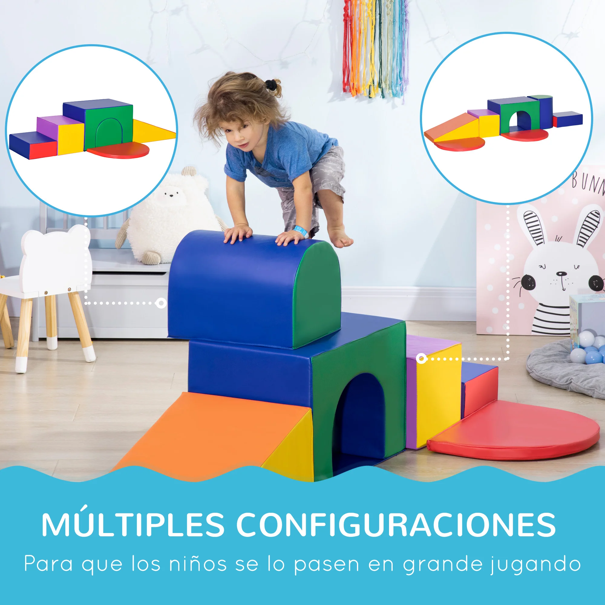 Homcom Juego De 7 Bloques Psicomotricidad Para Niños Multicolor - Image 6