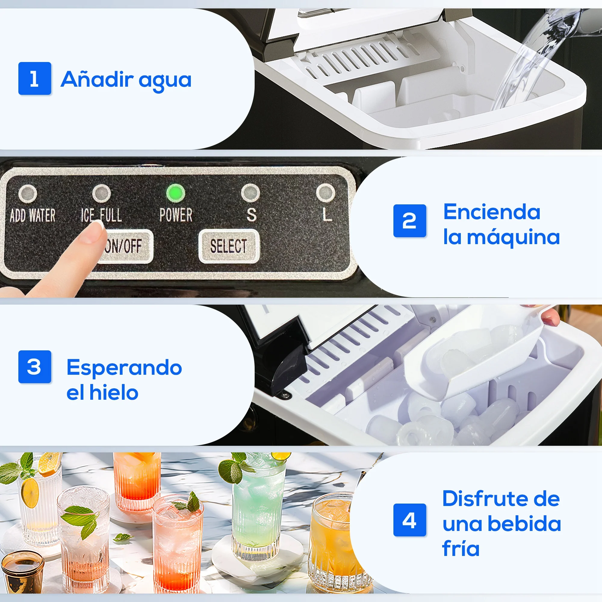 Homcom Máquina De Hielo 12 Kg/24h 9 Cubitos De Hielo En 8 Minutos Negro - Image 4