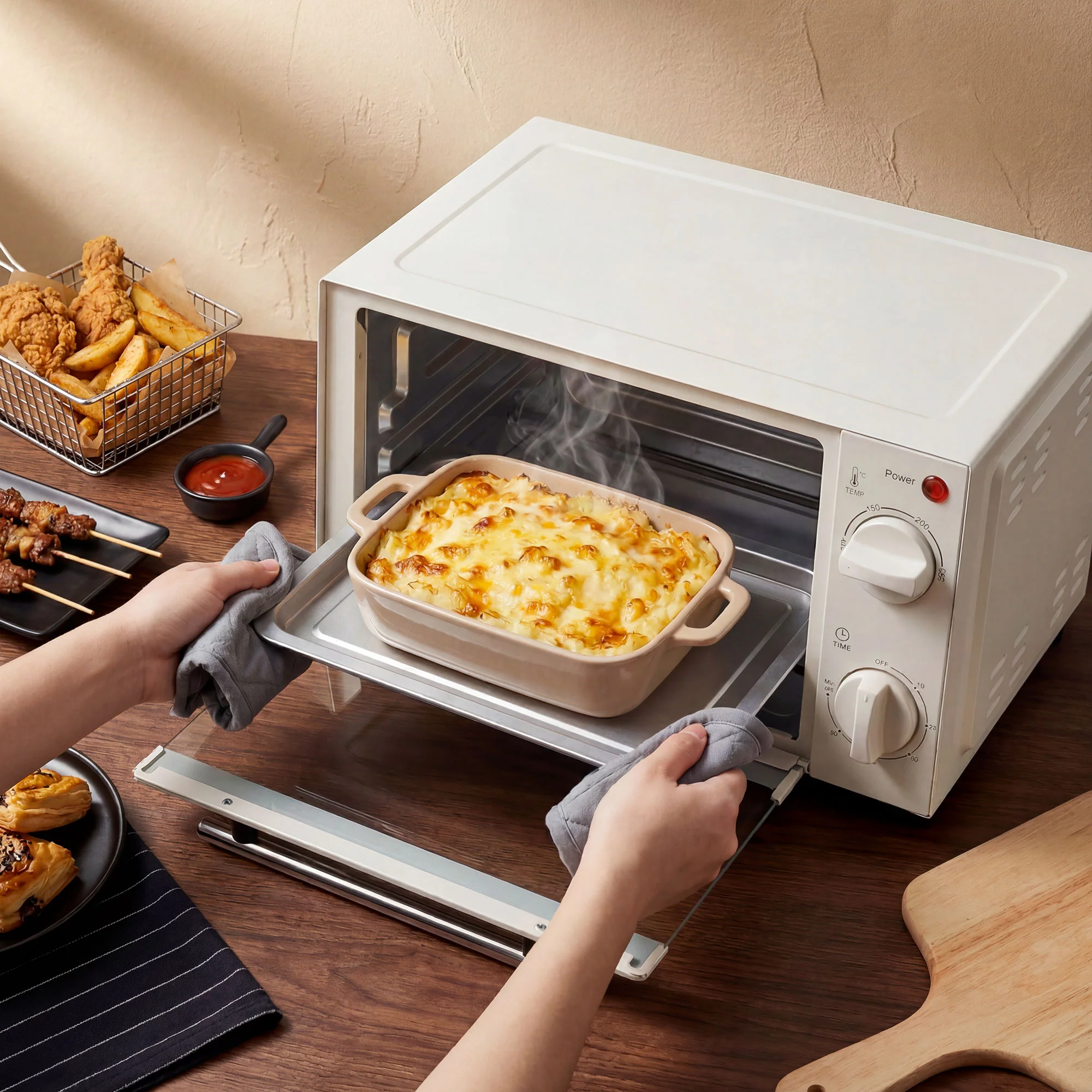 Homcom Mini Horno Eléctrico 9l 50w Con Temperatura Ajustable Temporizador Crema - Image 2