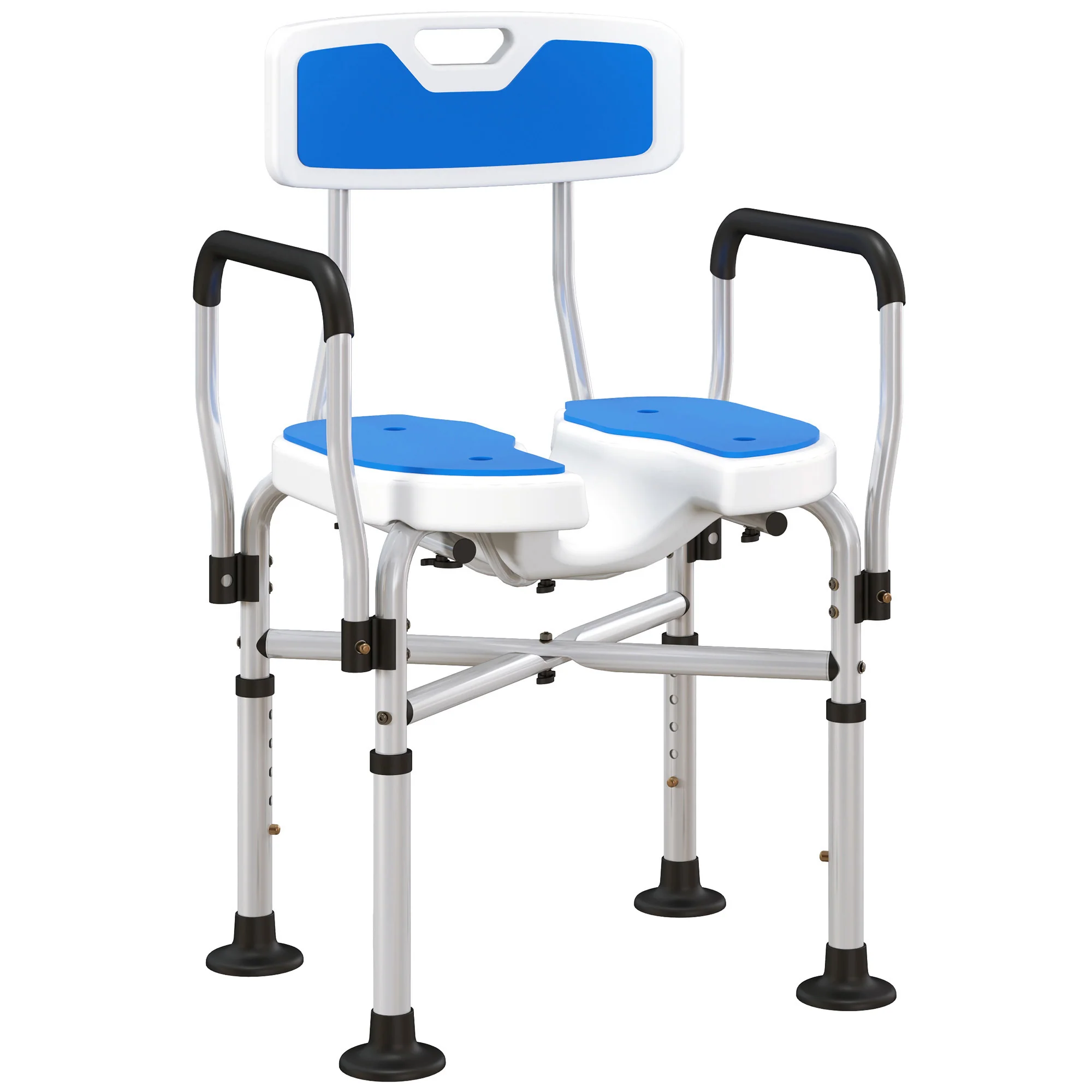 Homcom Silla Ducha Personas Mayores Con Asiento Ranurado Carga 136 Kg Azul