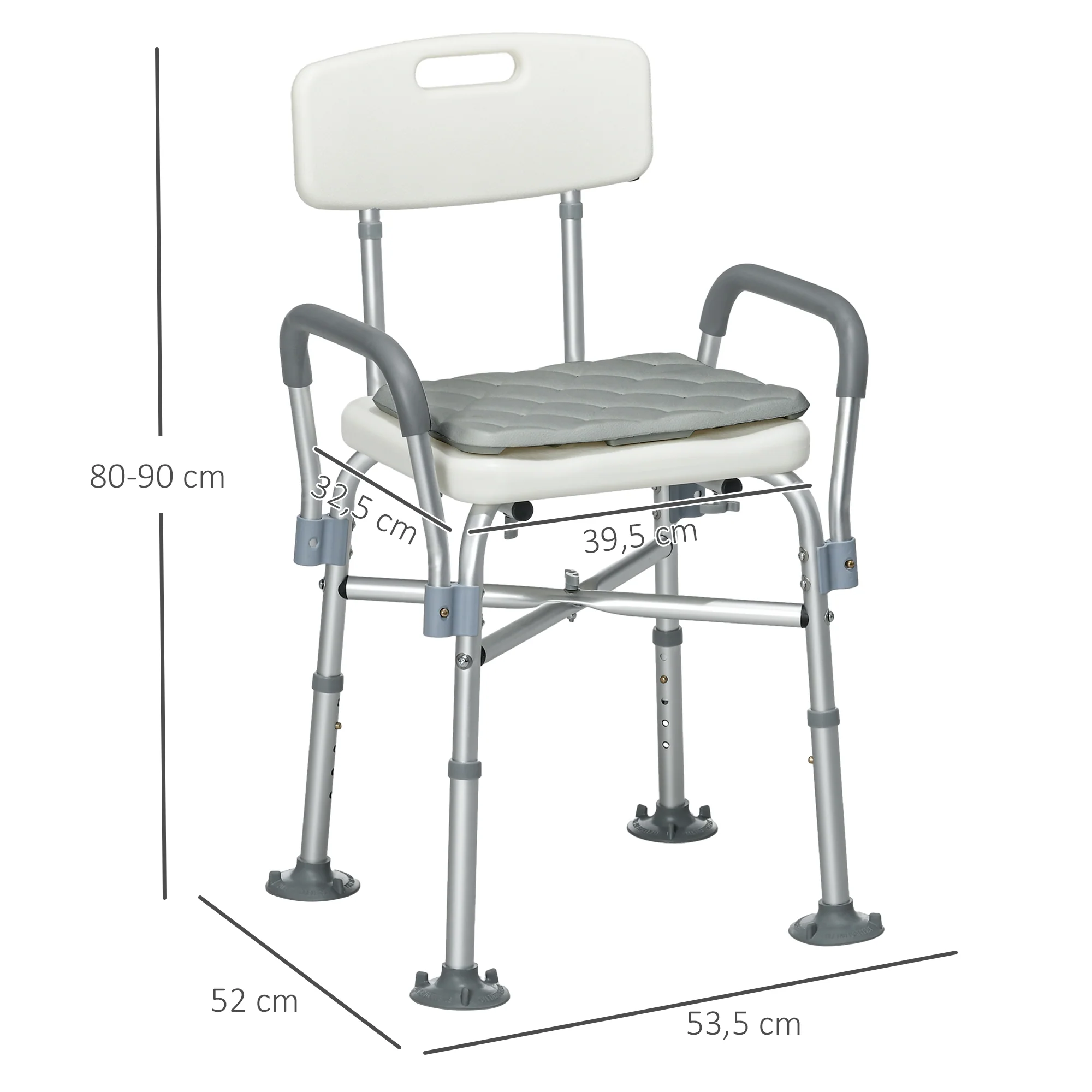 Homcom Silla Ducha Personas Mayores Con Respaldo Y Reposabrazos Gris - Image 3