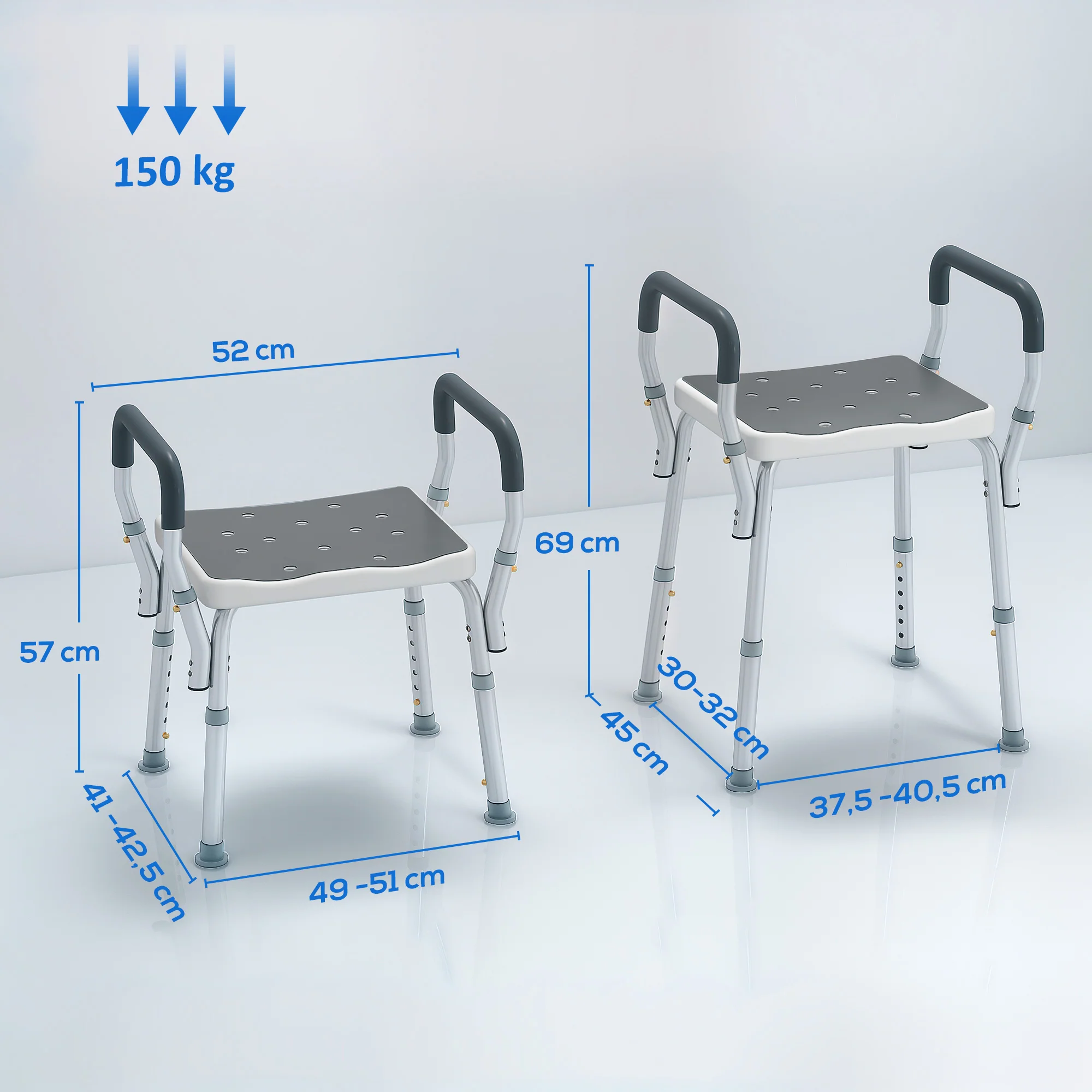 Homcom Taburete De Ducha Con Altura Regulable Antideslizante Carga 150 Kg - Image 3