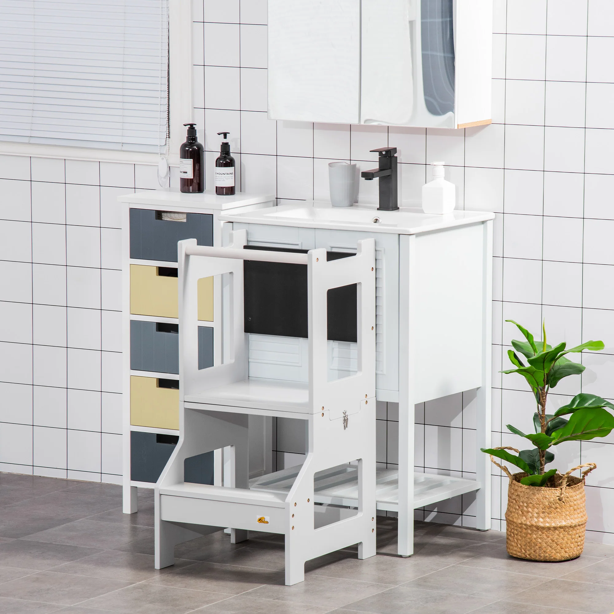 Homcom Torre De Aprendizaje 2 En 1 Con Pizarra 42x44x86 Cm Gris - Image 2