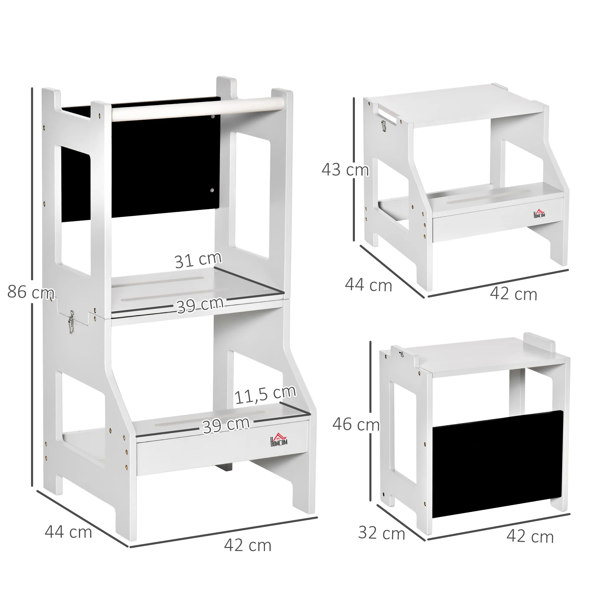 Homcom Torre De Aprendizaje 2 En 1 Con Pizarra 42x44x86 Cm Gris - Image 3