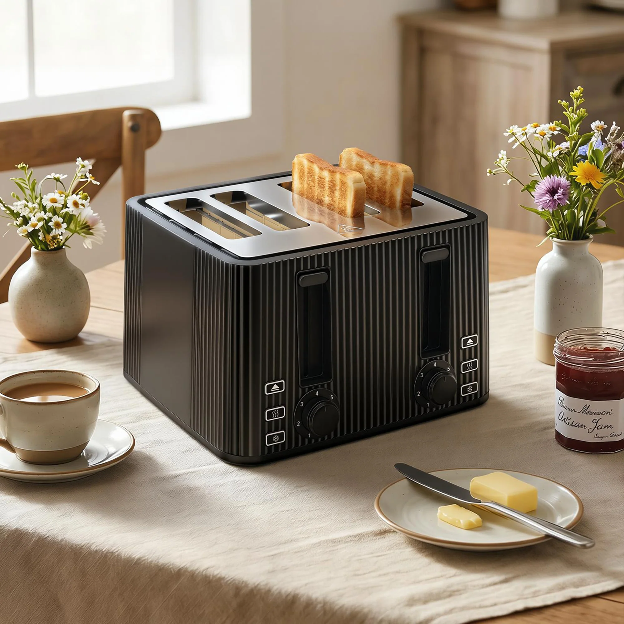 Homcom Tostadora 4 Ranuras Anchas 7 Niveles De Tostado 1710w Negro - Image 4