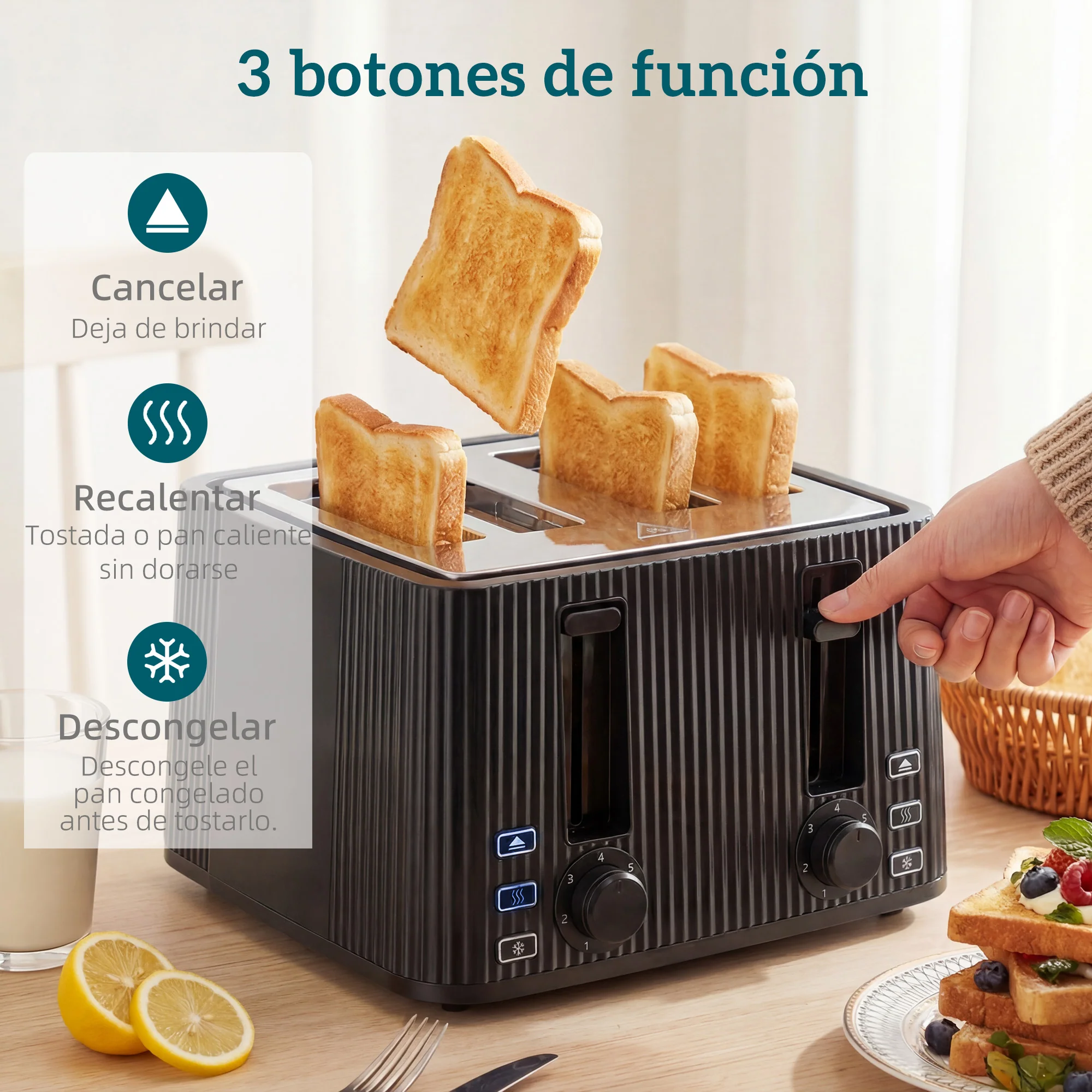 Homcom Tostadora 4 Ranuras Anchas 7 Niveles De Tostado 1710w Negro - Image 6