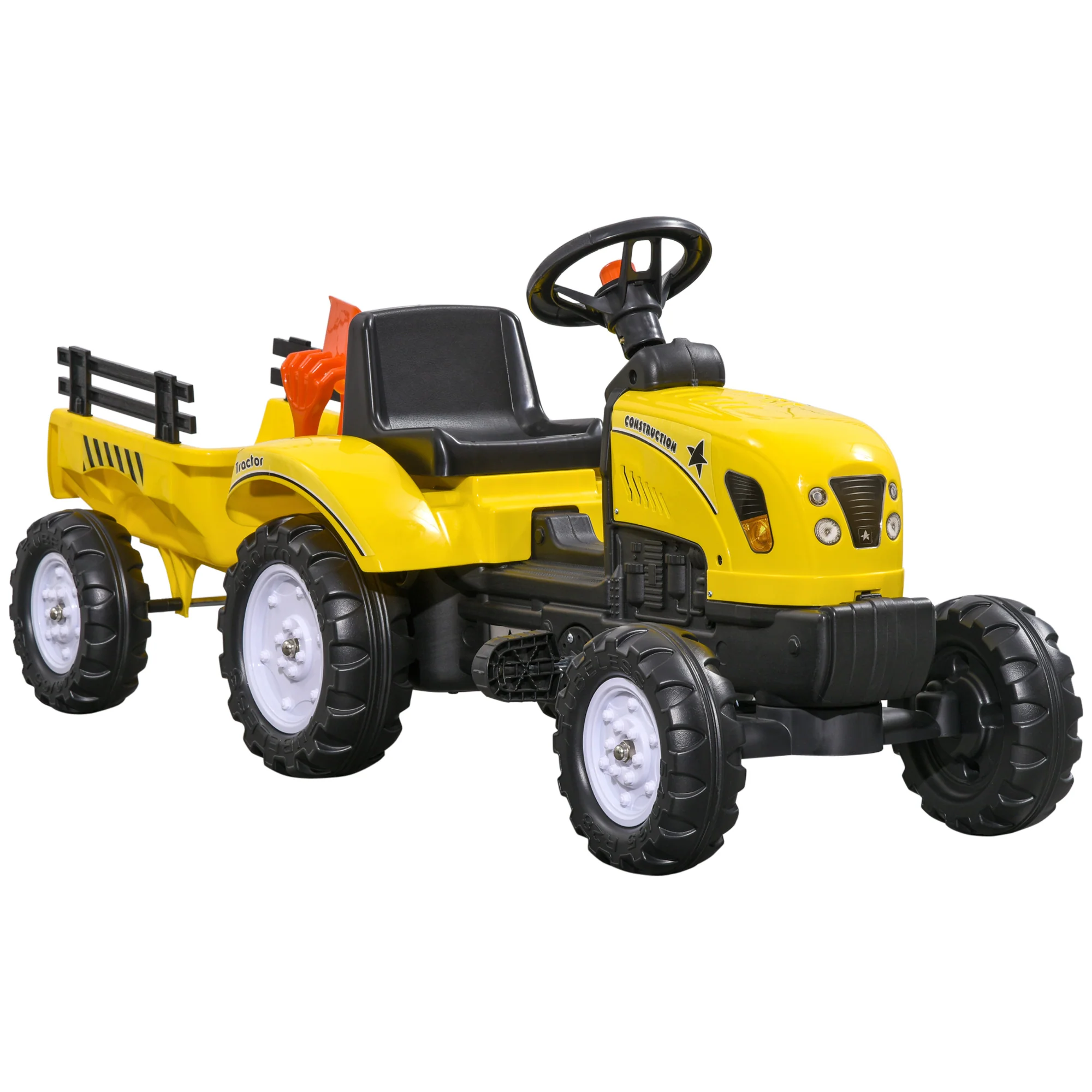 Homcom Tractor A Pedales Para Niños De 3 Años Con Remolque 133x42x51 Cm Amarillo