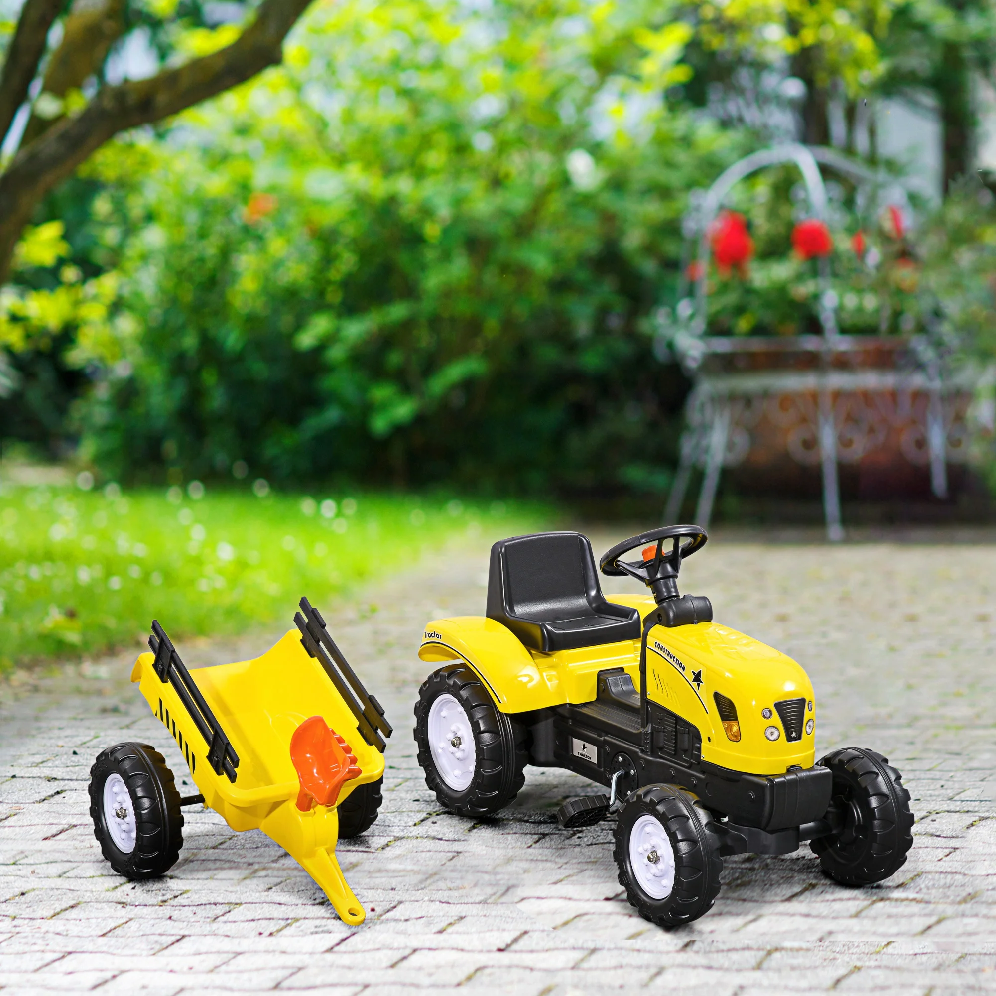 Homcom Tractor A Pedales Para Niños De 3 Años Con Remolque 133x42x51 Cm Amarillo - Image 2