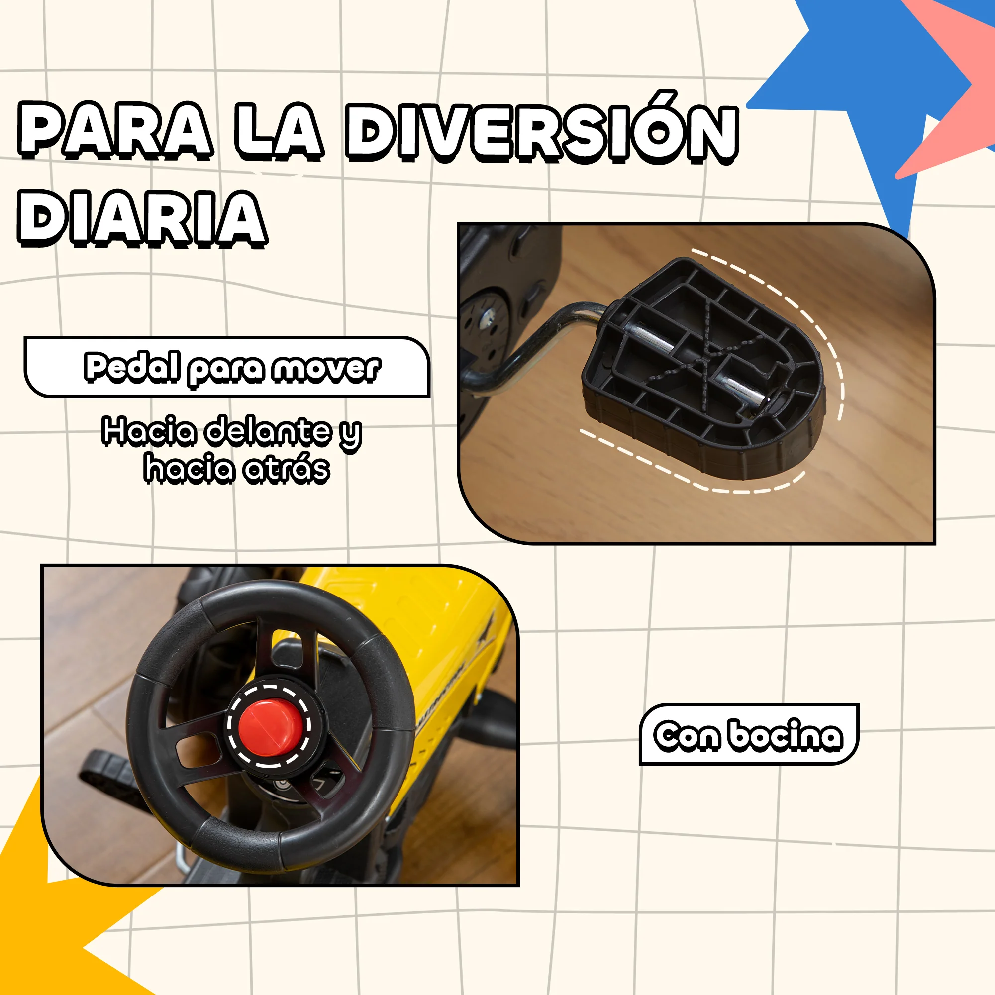 Homcom Tractor A Pedales Para Niños De 3 Años Con Remolque 133x42x51 Cm Amarillo - Image 6
