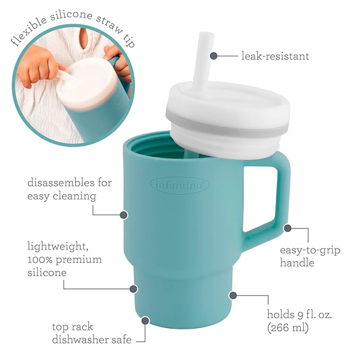Infantino Mi Primer Vaso, Pajita Resistente Y Asa Para Niños Pequeños, Fácil De Limpiar, 250ml, Pastel Azul - Image 2