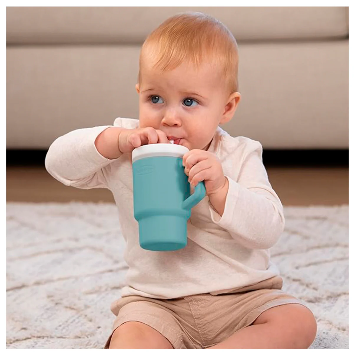 Infantino Mi Primer Vaso, Pajita Resistente Y Asa Para Niños Pequeños, Fácil De Limpiar, 250ml, Pastel Azul - Image 4
