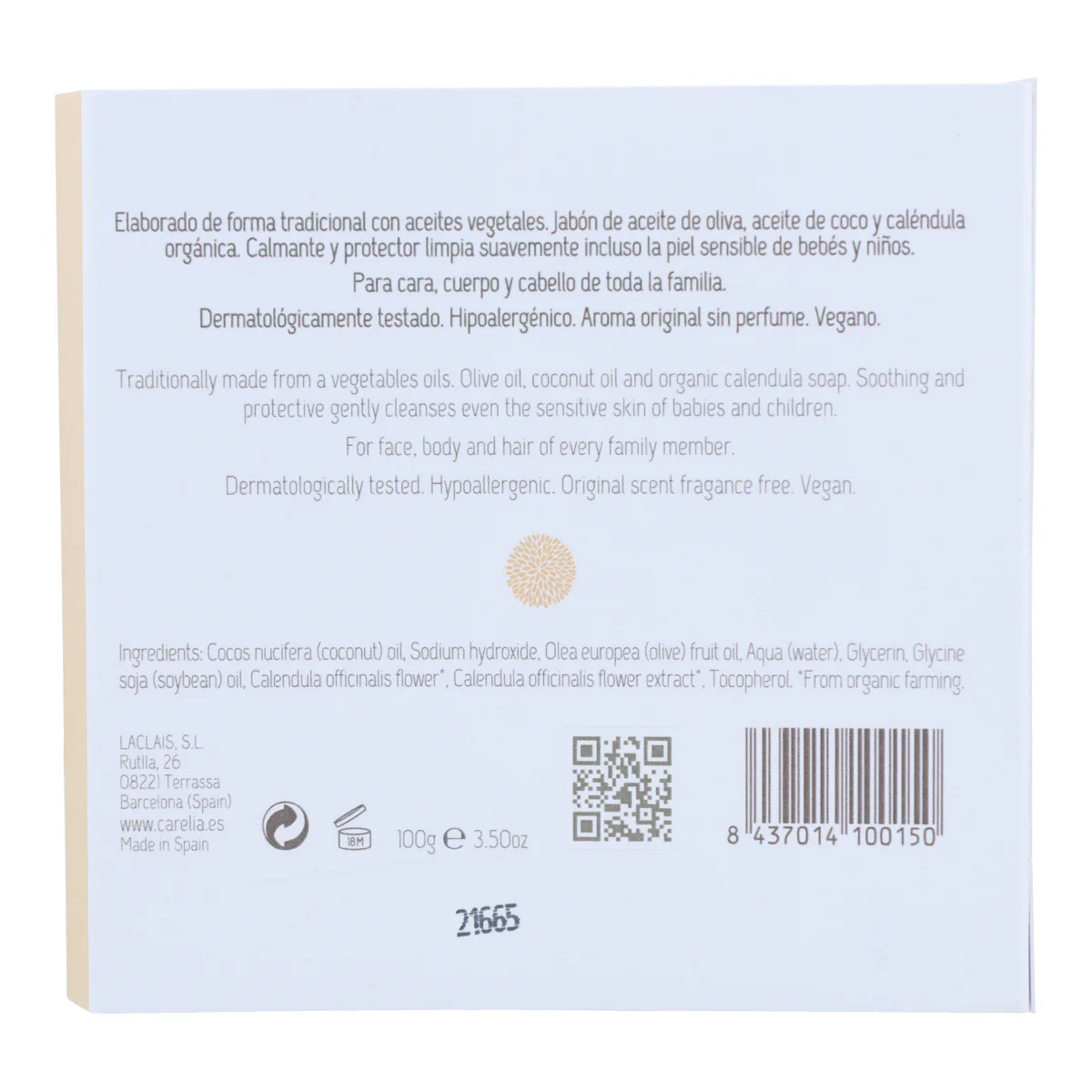 Jabon sólido de Caléndula para Bebés y Mamás Carelia 100 g - Image 4