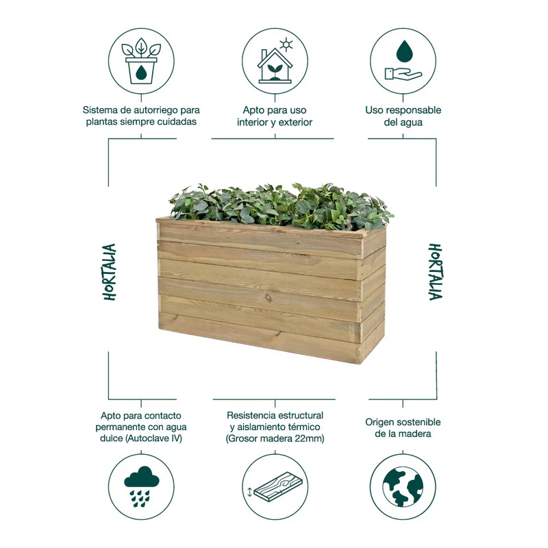 Jardinera Con Autorriego De Madera Nidum Basic Interior Y Exterior Hortalia 110x40x60 Cm - Image 5