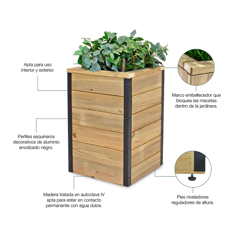 Jardinera Con Autorriego De Madera Nidum Interior Y Exterior Hortalia 60x34x60 Cm - Image 5
