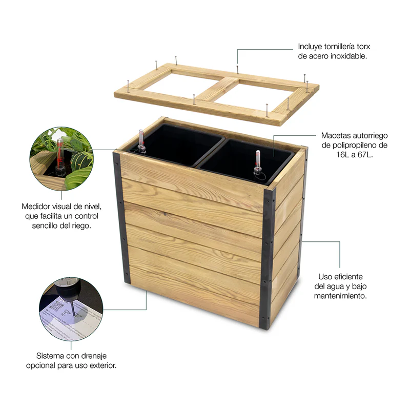 Jardinera Con Autorriego De Madera Nidum Interior Y Exterior Hortalia 75x40x80 Cm - Image 4