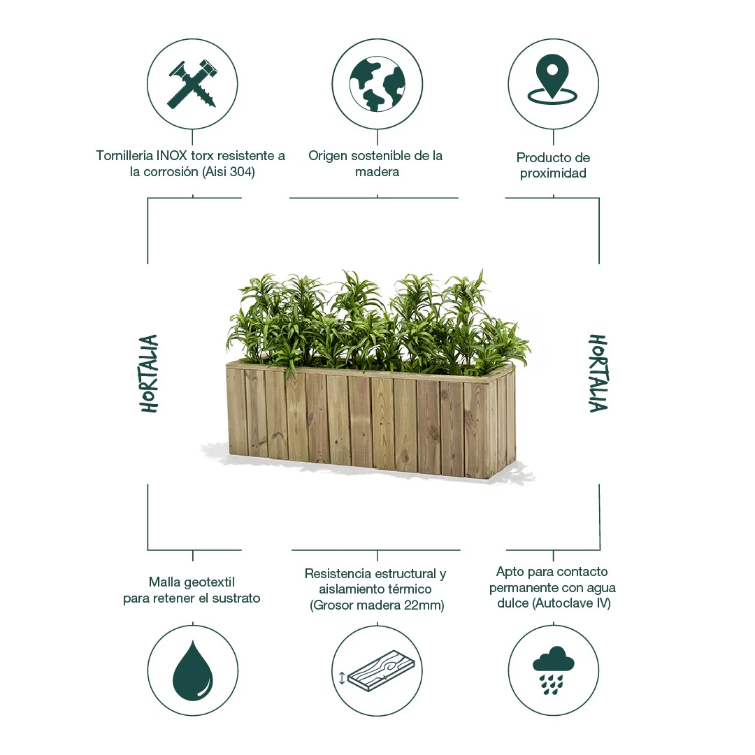 Jardinera De Madera Para Exterior Atrium Hortalia 120x34x40 Cm - Image 3