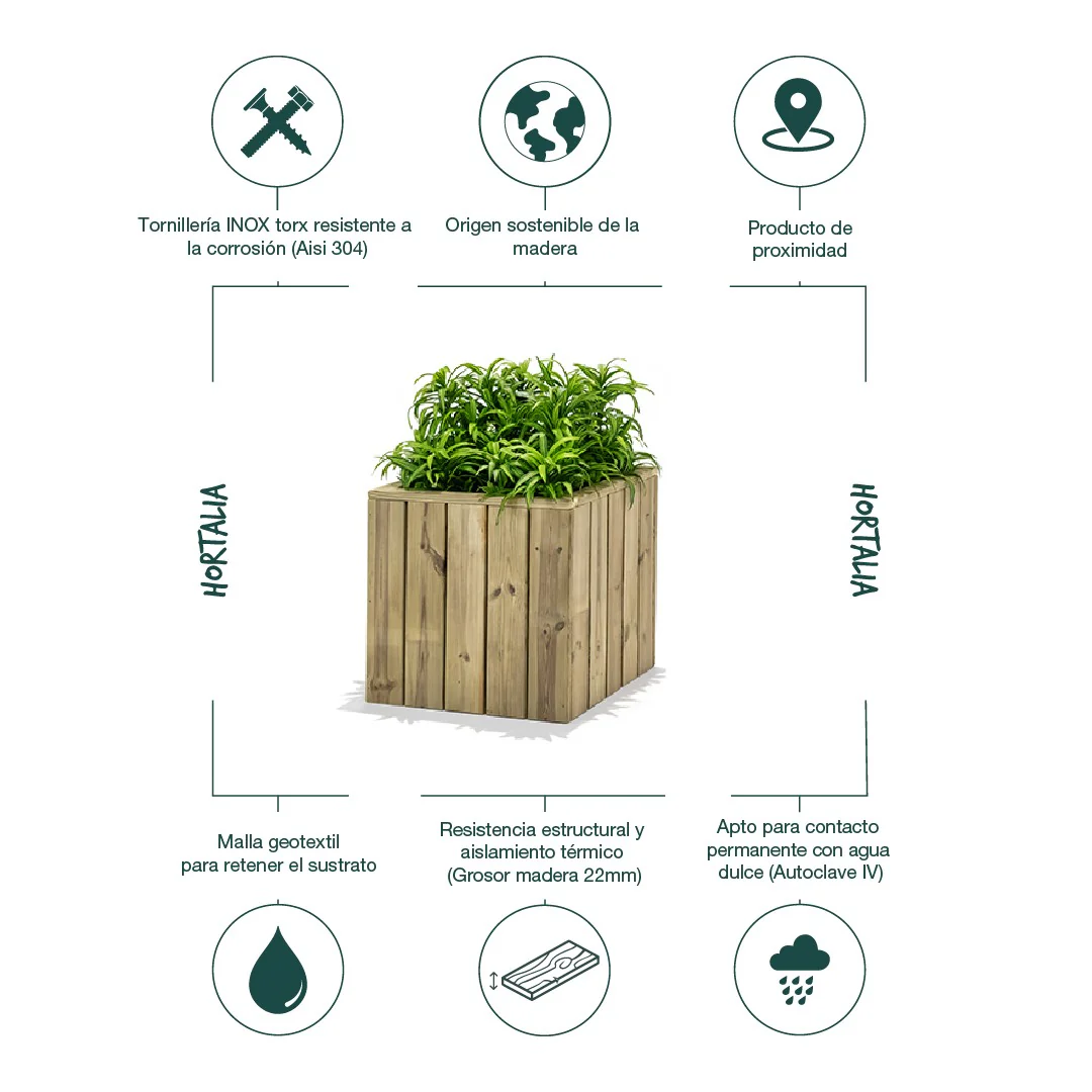 Jardinera De Madera Para Exterior Atrium Hortalia 50x50x50 Cm - Image 3