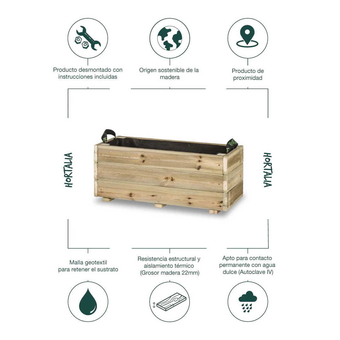 Jardinera De Madera Para Exterior Ghio KD Hortalia 70x30x30 Cm - Image 3